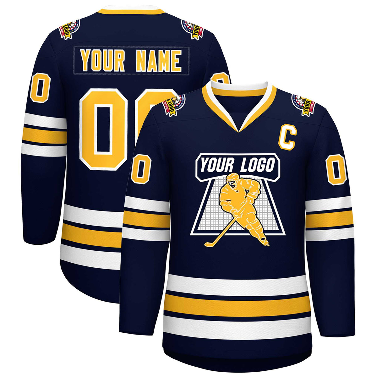 Custom Navy Gold-White Classic Style Hockey Jersey | KXKSHOP