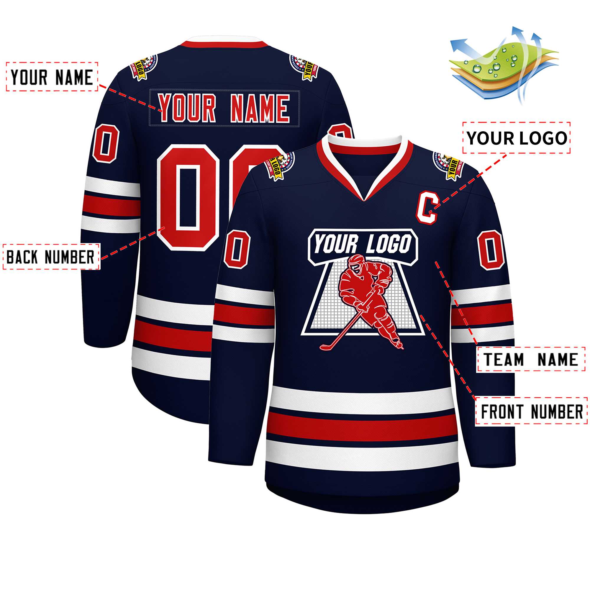 Custom Navy Red-White Classic Style Hockey Jersey | KXKSHOP