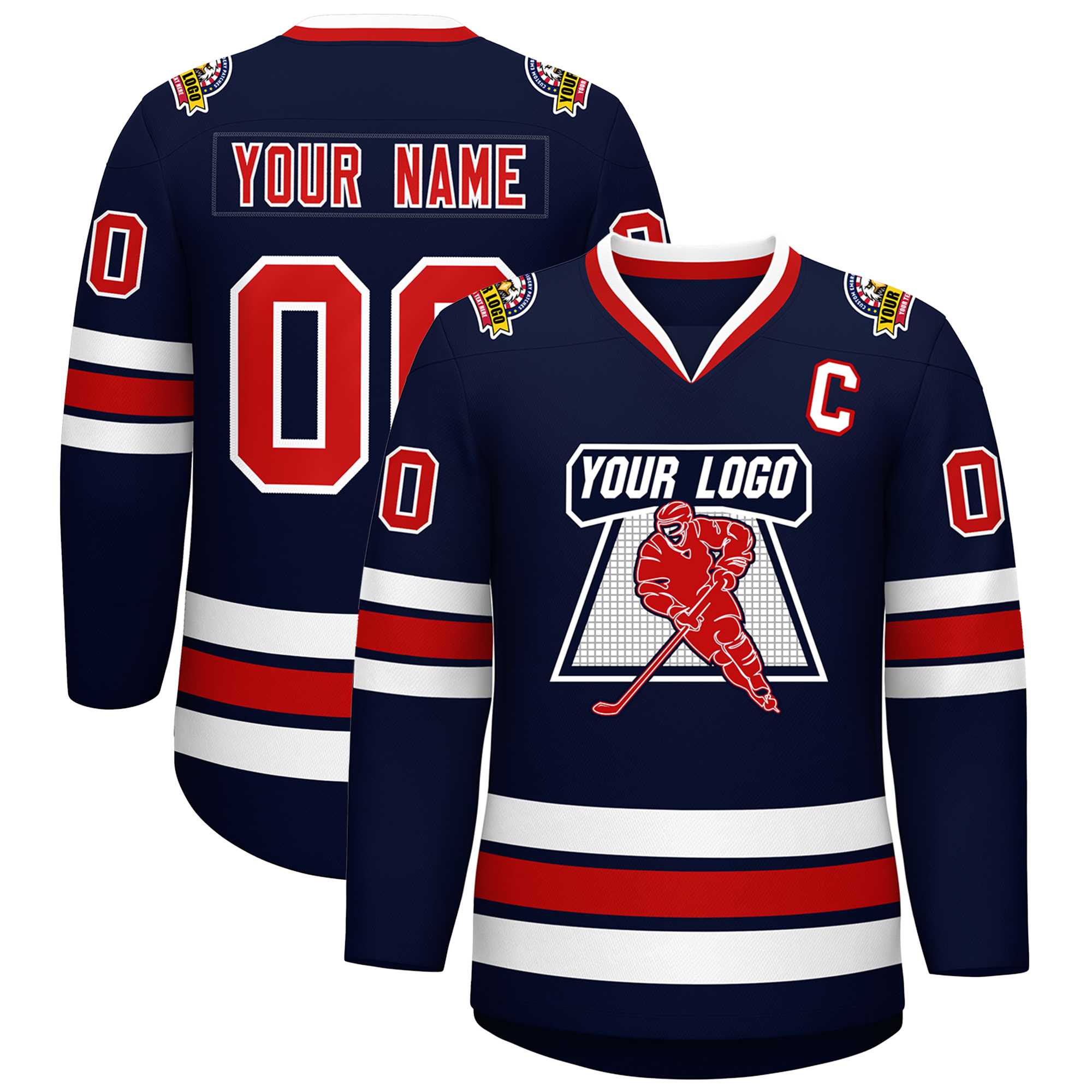 Custom Navy Red-White Classic Style Hockey Jersey | KXKSHOP