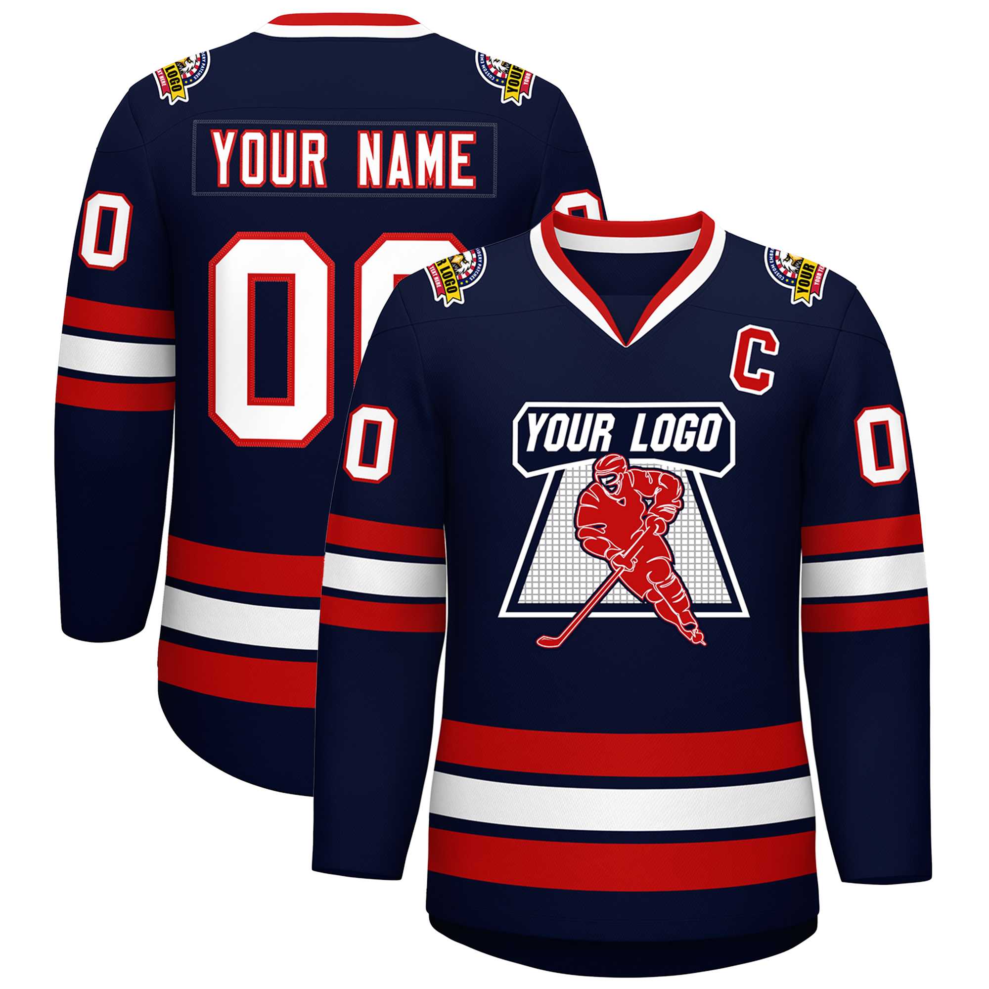 Custom Navy White-Red Classic Style Hockey Jersey | KXKSHOP
