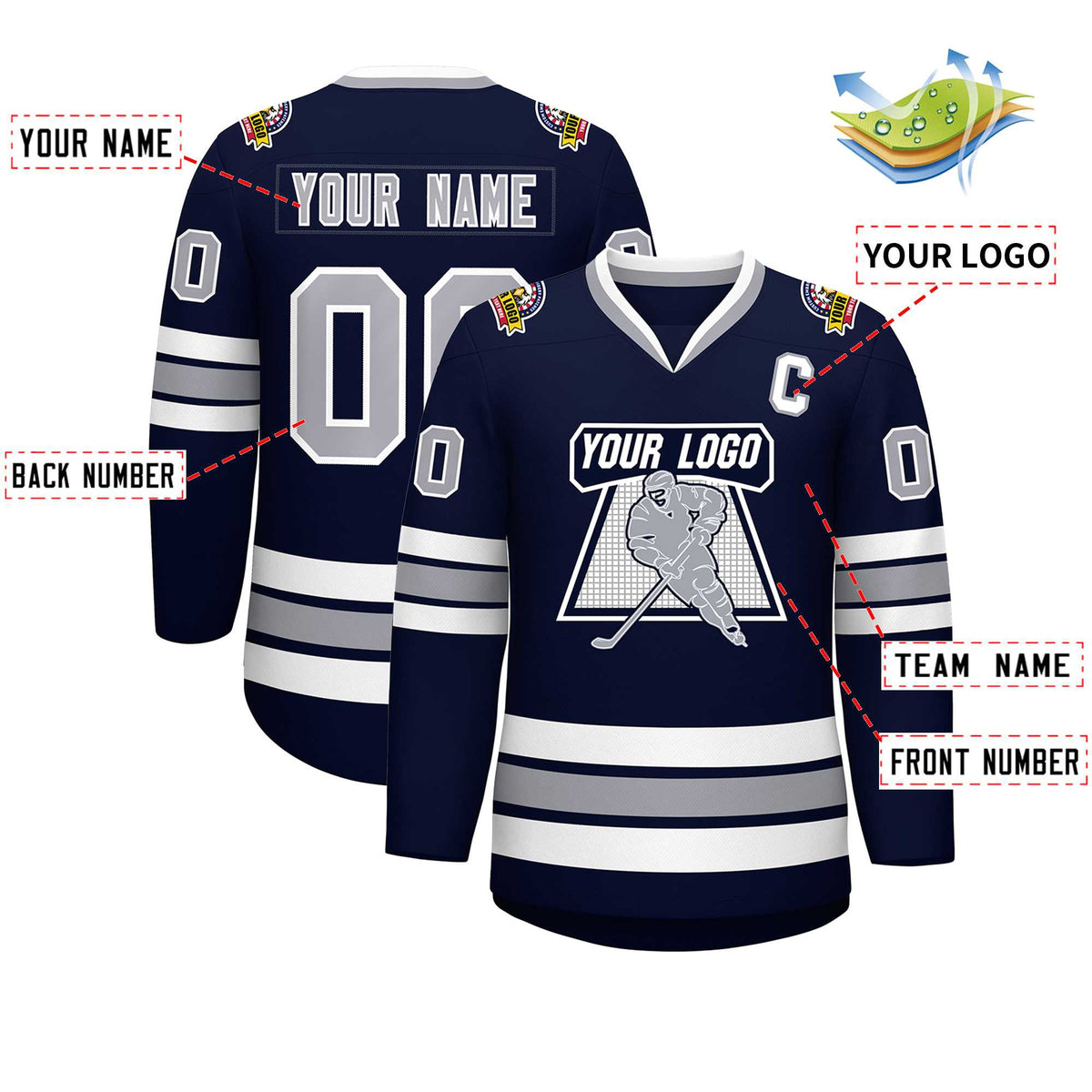 Custom Navy Gray-White Classic Style Hockey Jersey | KXKSHOP