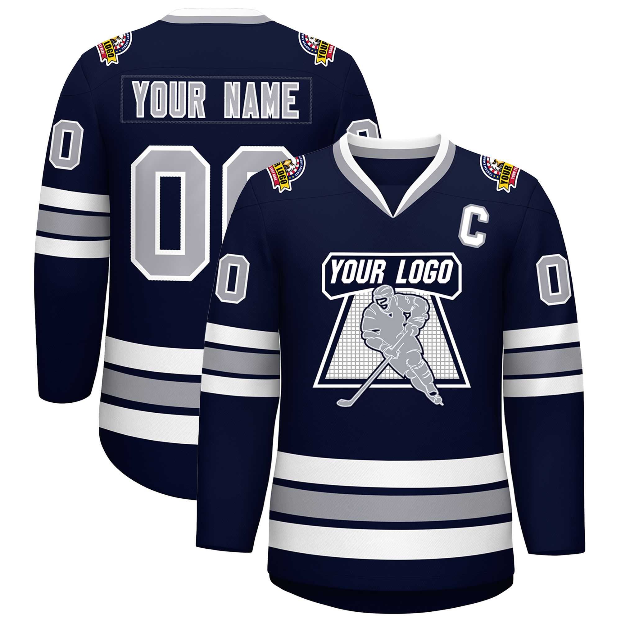 Custom Navy Gray-White Classic Style Hockey Jersey | KXKSHOP
