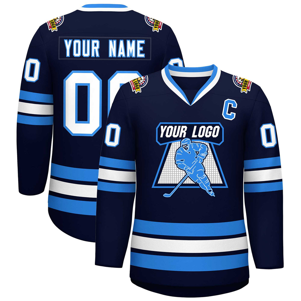 Custom Navy White-Powder Blue Classic Style Hockey Jersey | KXKSHOP