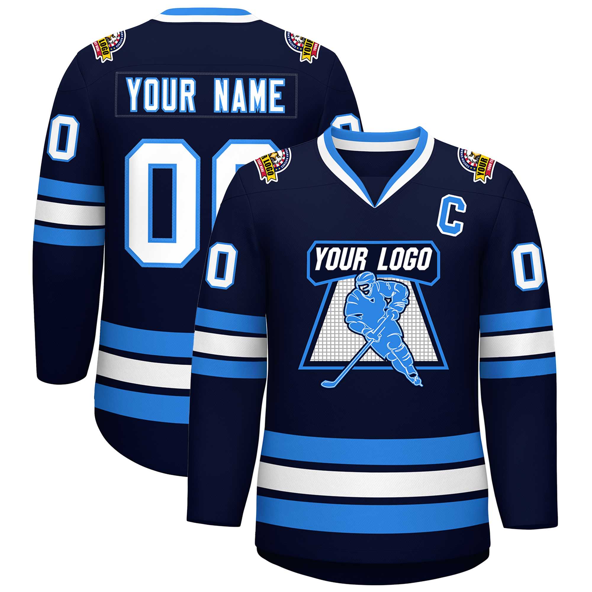 Custom Navy White-Powder Blue Classic Style Hockey Jersey | KXKSHOP
