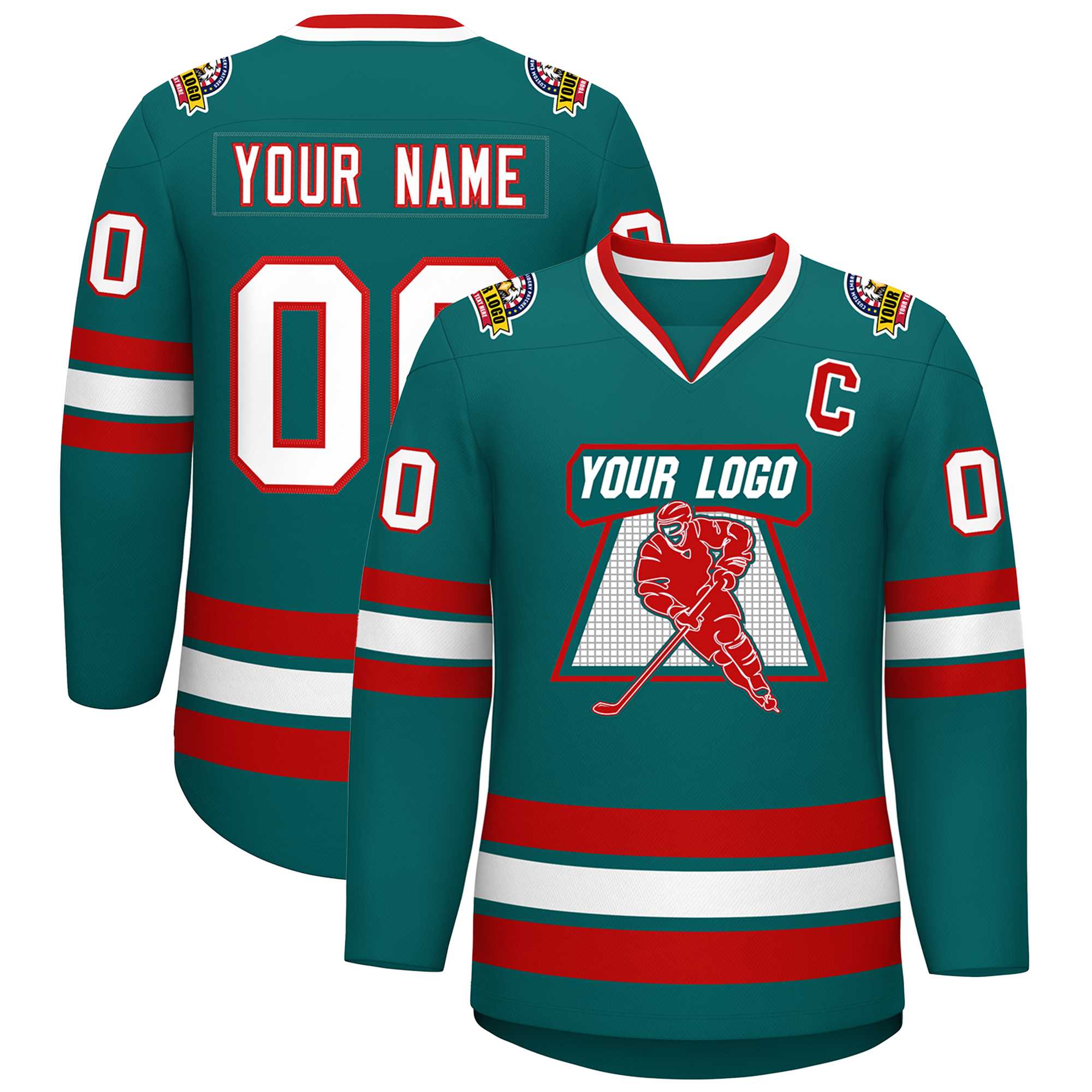 Custom Aqua White-Red Classic Style Hockey Jersey | KXKSHOP