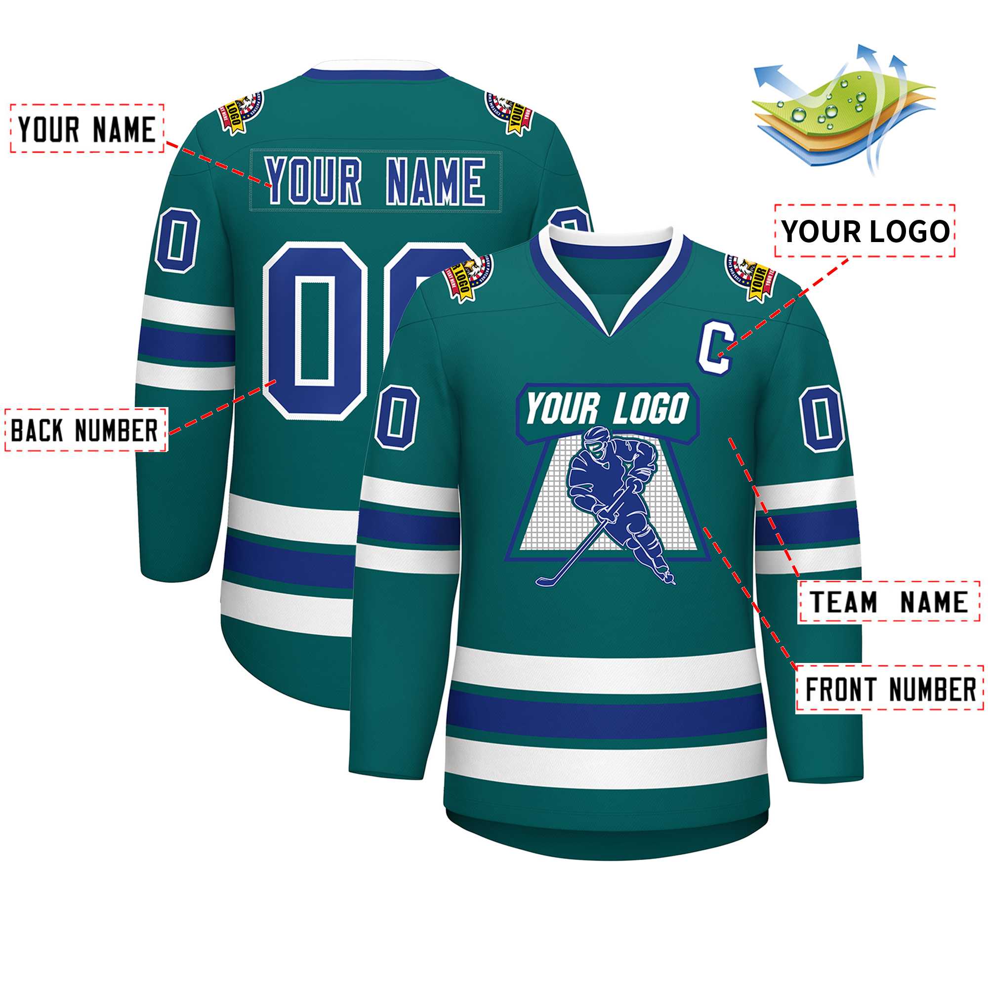 Custom Aqua Royal-White Classic Style Hockey Jersey | KXKSHOP