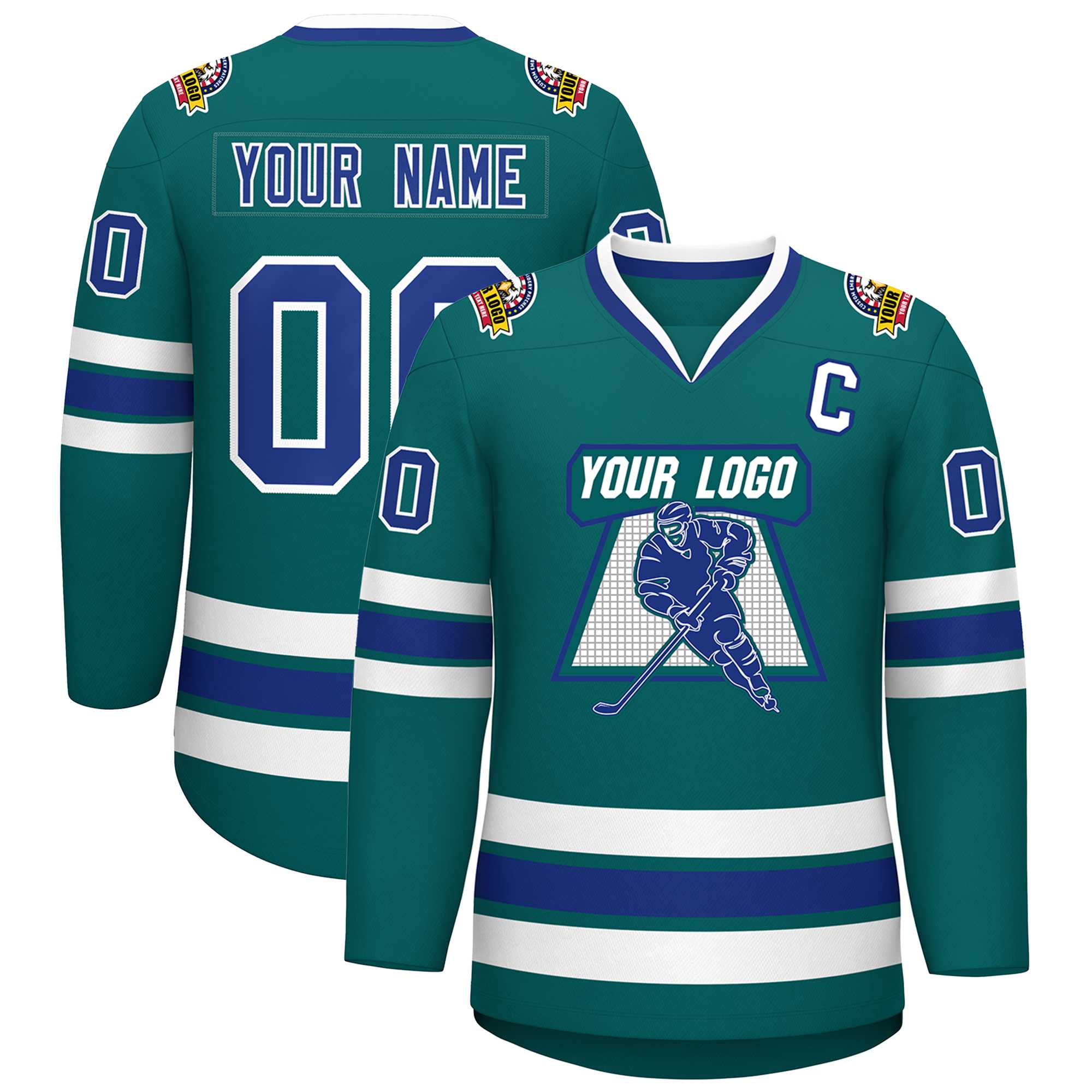 Custom Aqua Royal-White Classic Style Hockey Jersey | KXKSHOP