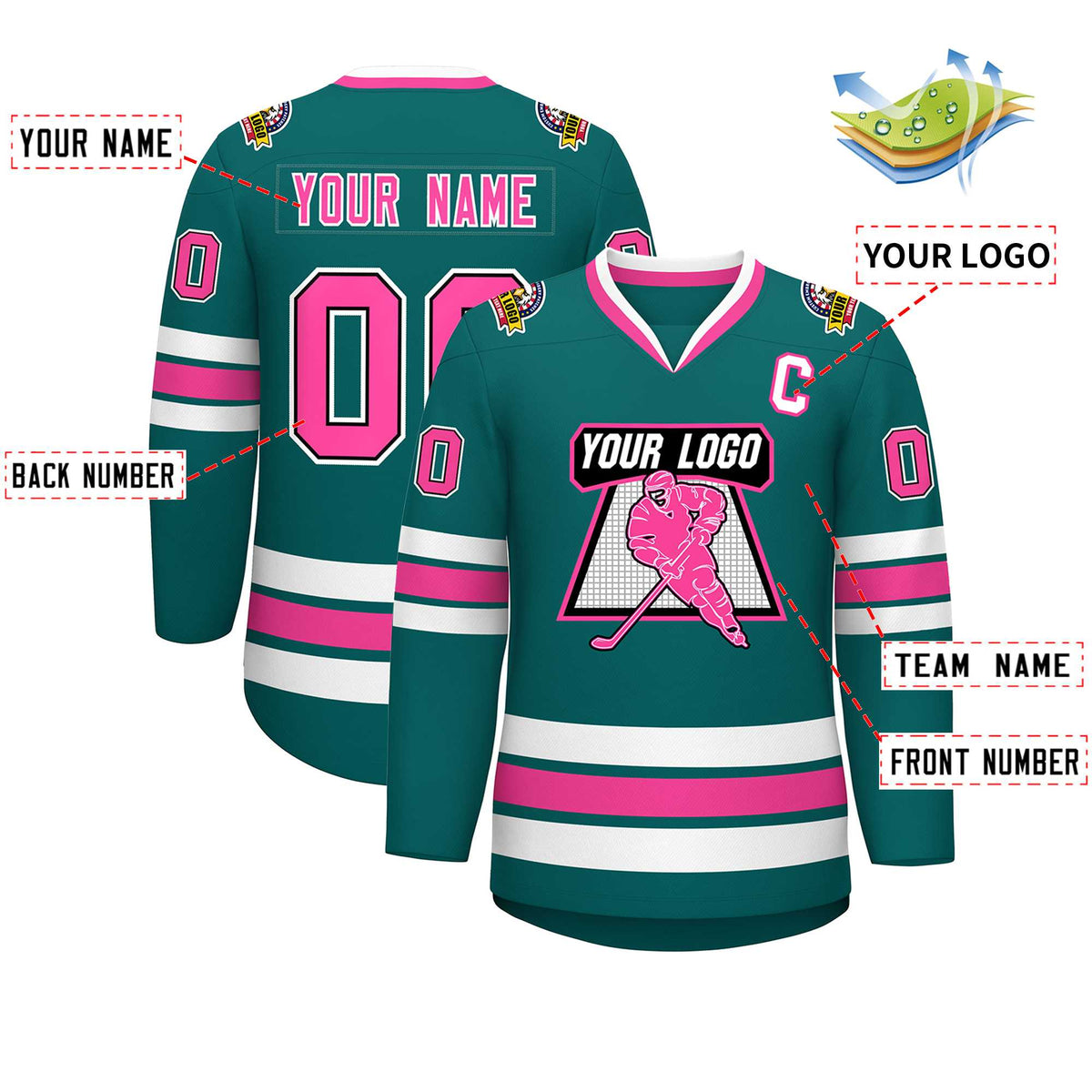 Custom Aqua Pink Black-White Classic Style Hockey Jersey | KXKSHOP