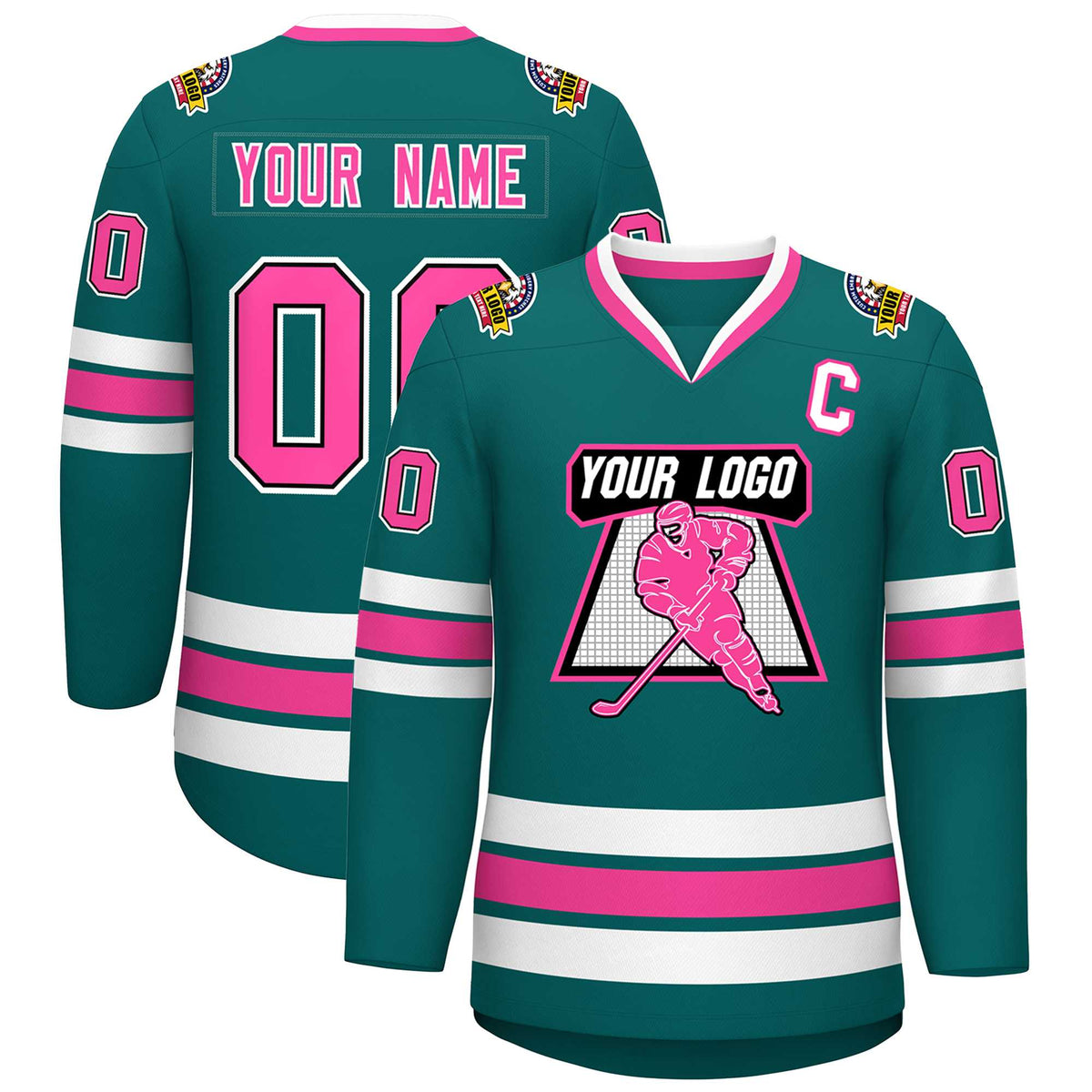 Custom Aqua Pink Black-White Classic Style Hockey Jersey | KXKSHOP