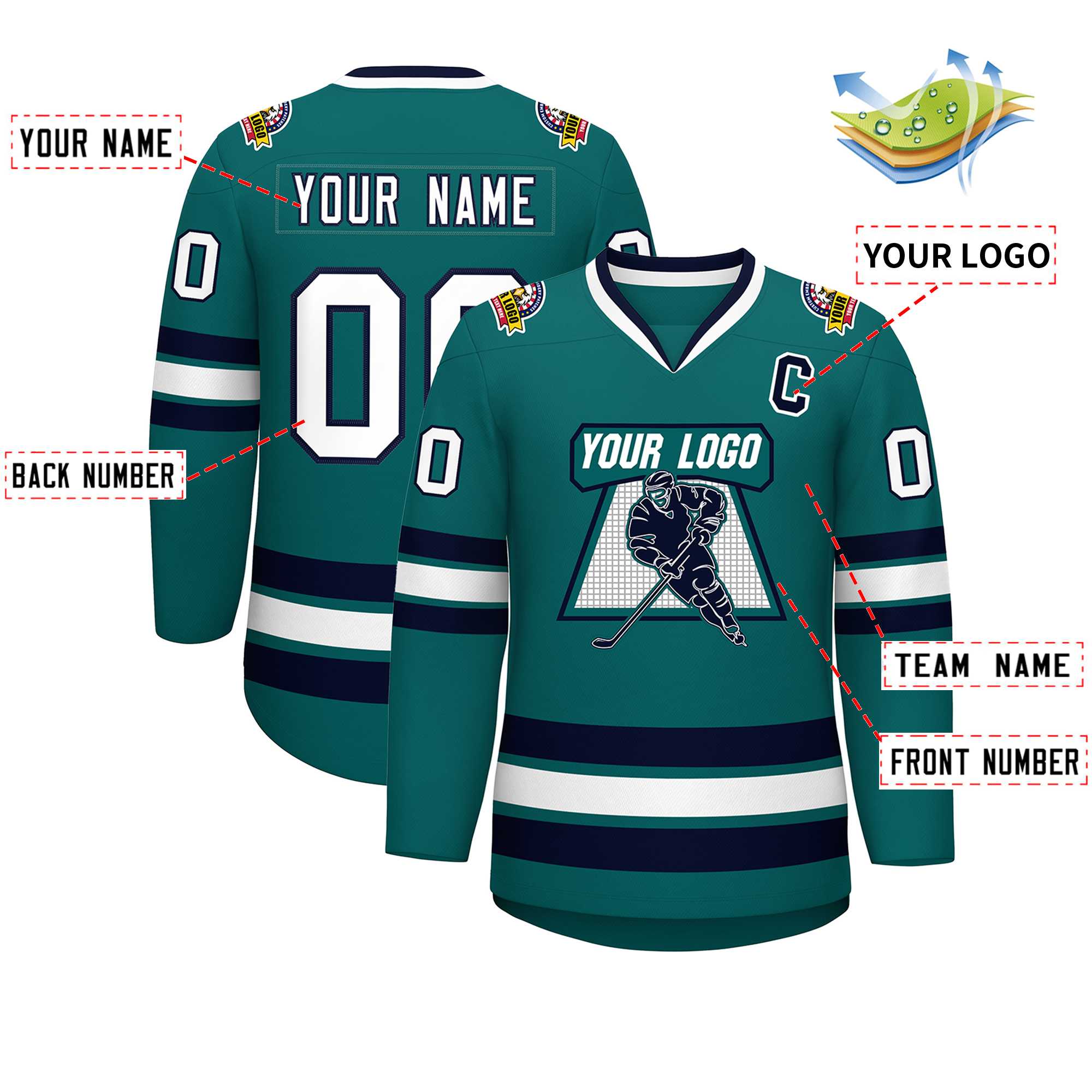 Custom Aqua White-Navy Classic Style Hockey Jersey | KXKSHOP