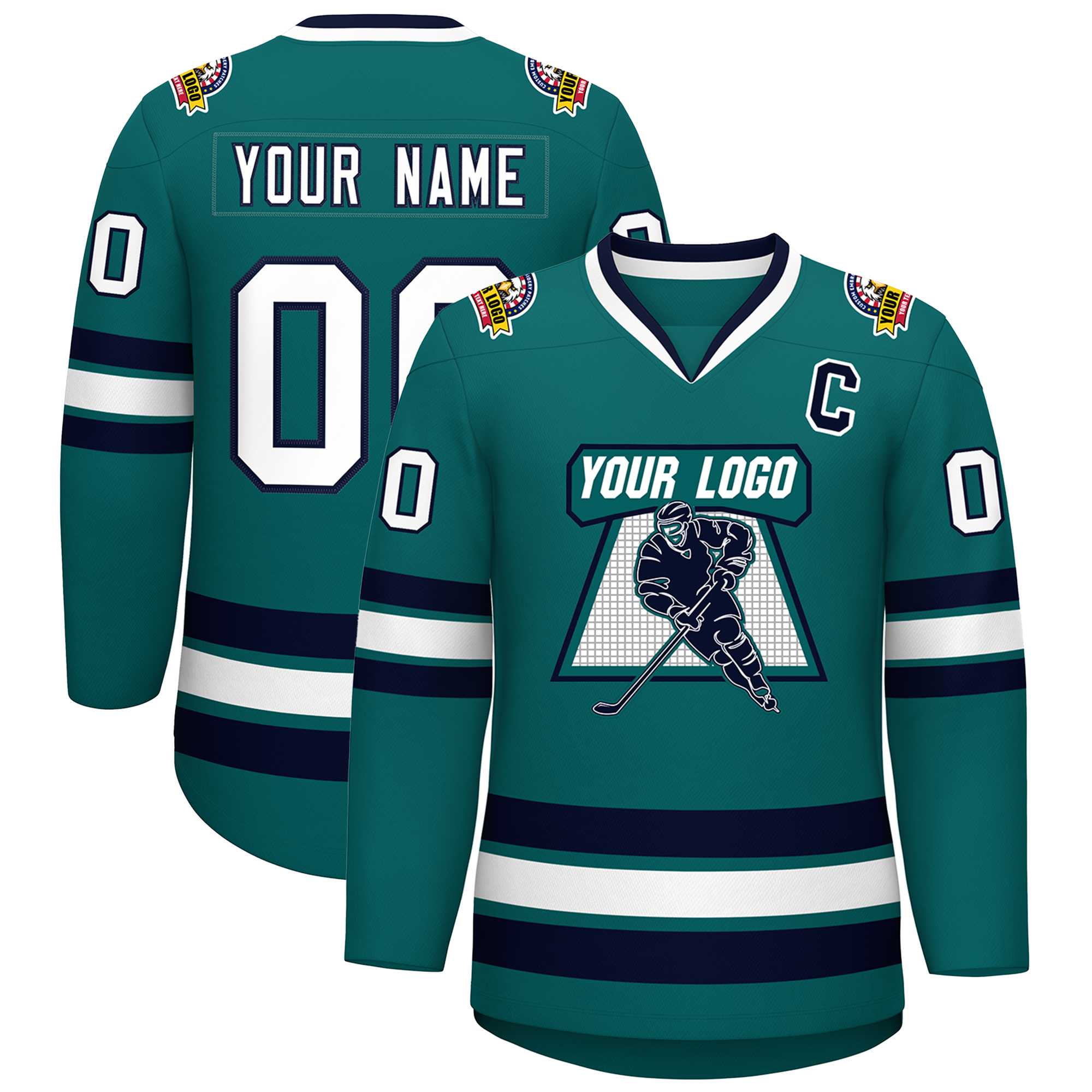 Custom Aqua White-Navy Classic Style Hockey Jersey | KXKSHOP