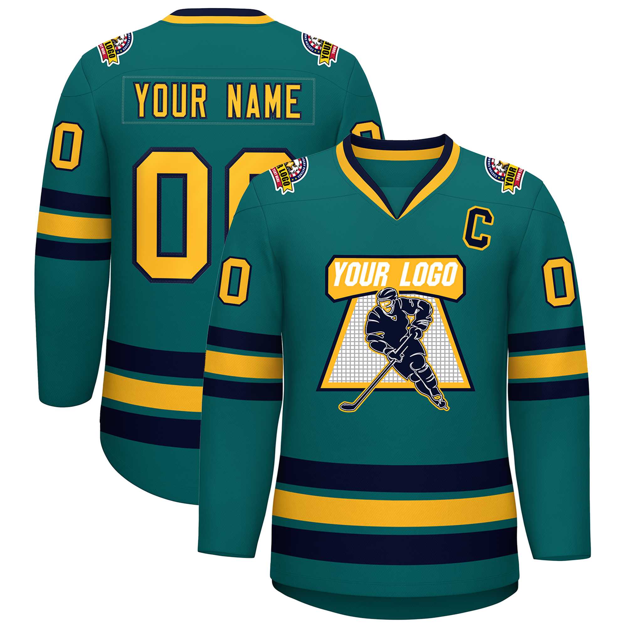 Custom Aqua Gold-Navy Classic Style Hockey Jersey | KXKSHOP