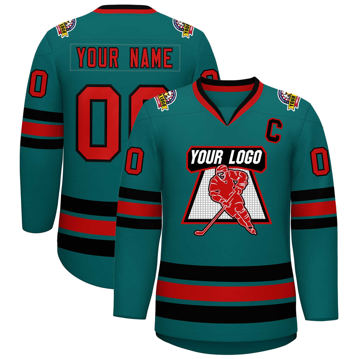 Custom Aqua Red-Black Classic Style Hockey Jersey | KXKSHOP