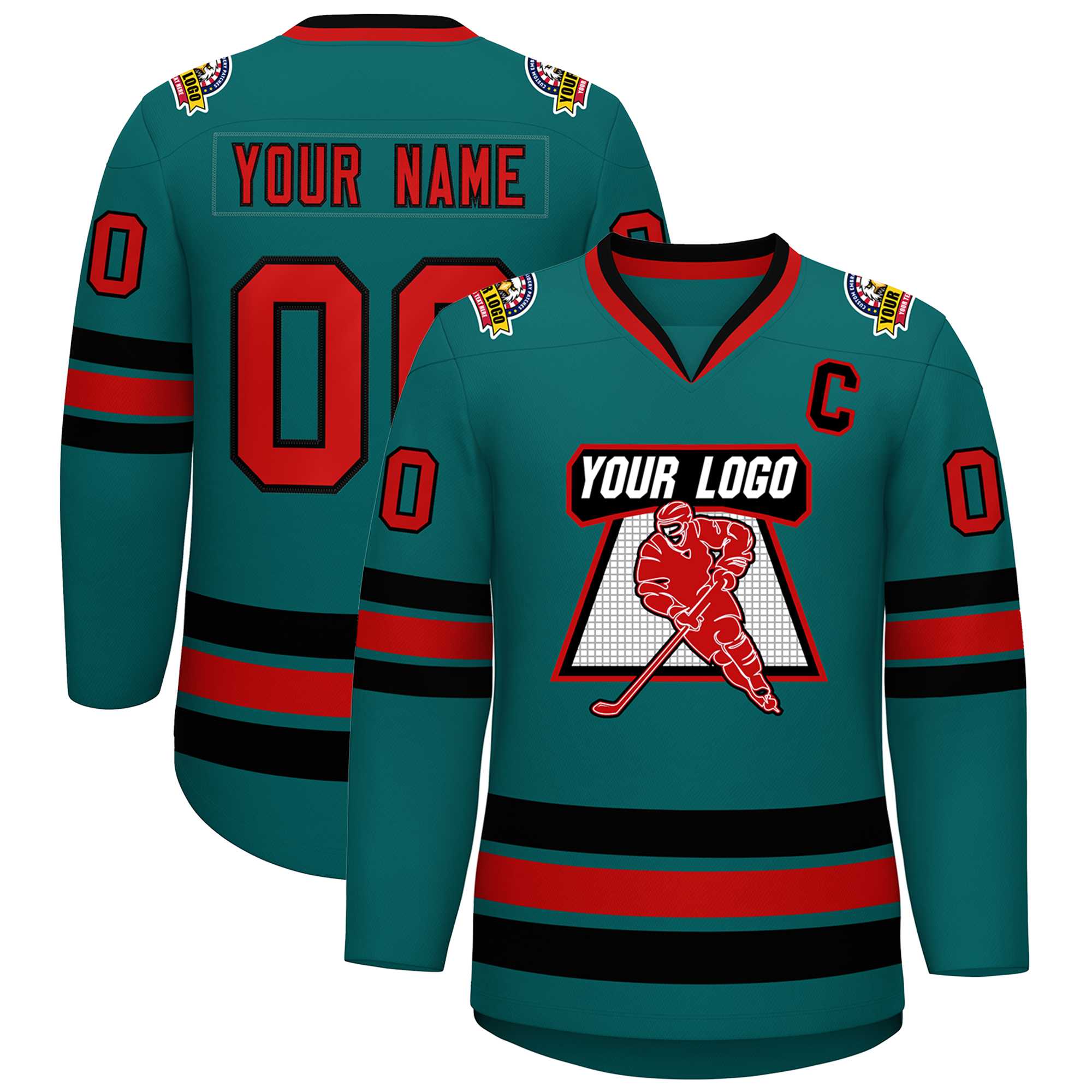 Custom Aqua Red-Black Classic Style Hockey Jersey | KXKSHOP