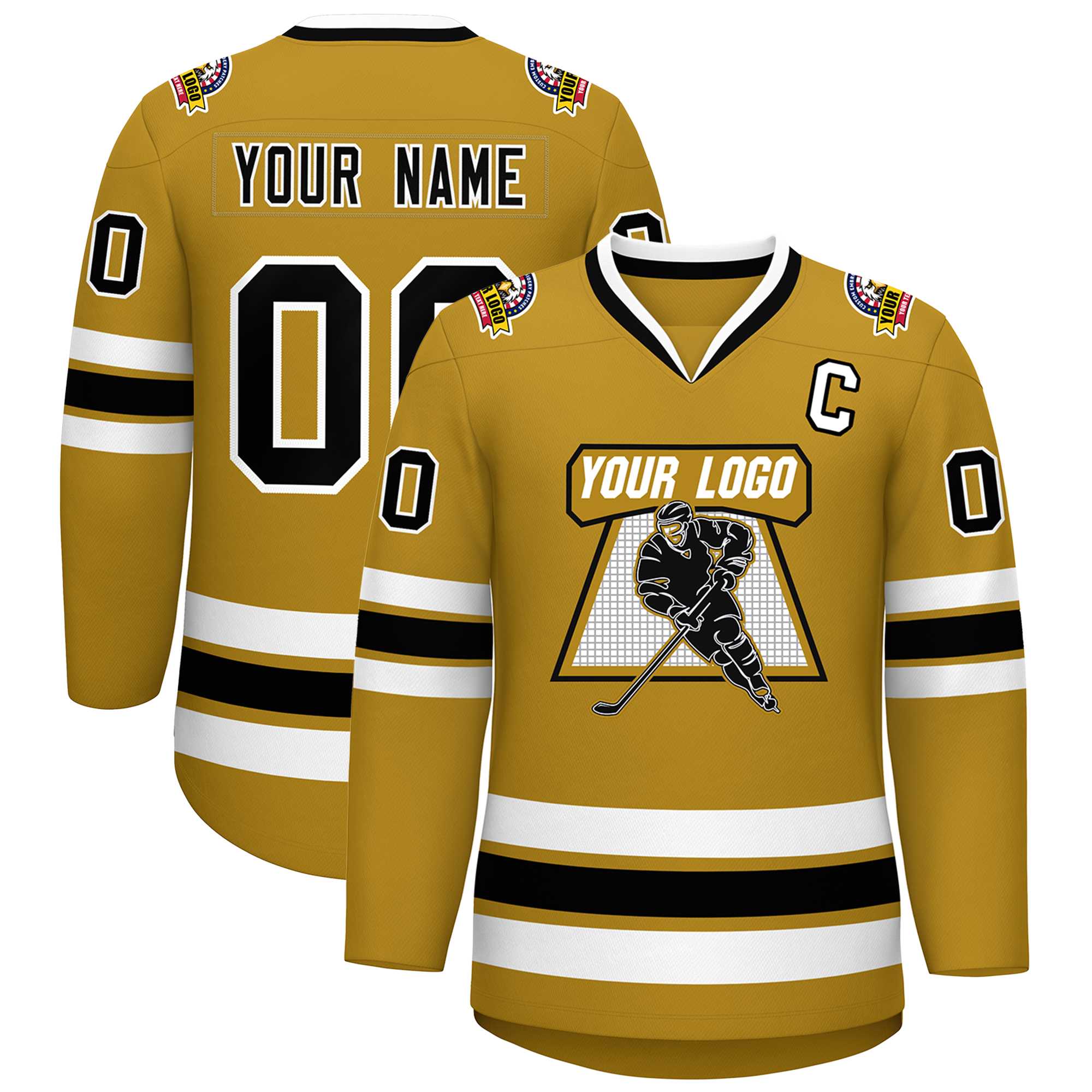 Custom Old Gold Black-White Classic Style Hockey Jersey | KXKSHOP