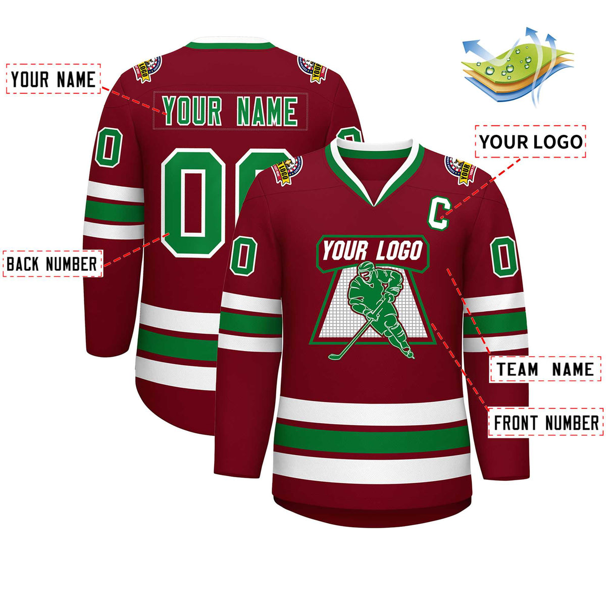 Custom Crimson Kelly Green-White Classic Style Hockey Jersey | KXKSHOP