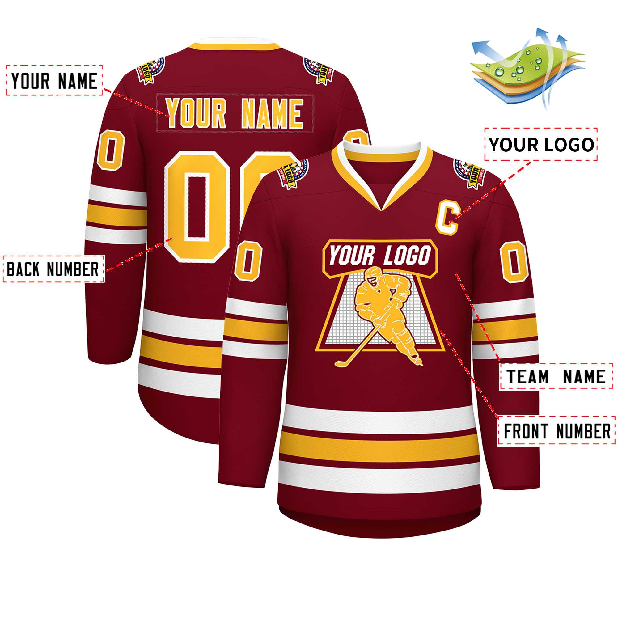 Custom Crimson Gold-White Classic Style Hockey Jersey | KXKSHOP