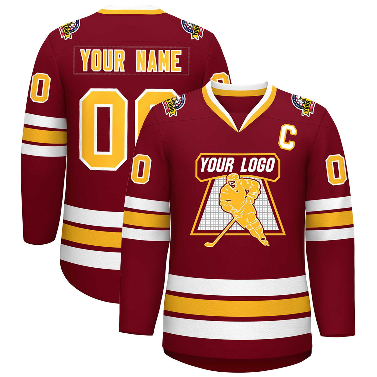 Custom Crimson Gold-White Classic Style Hockey Jersey | KXKSHOP