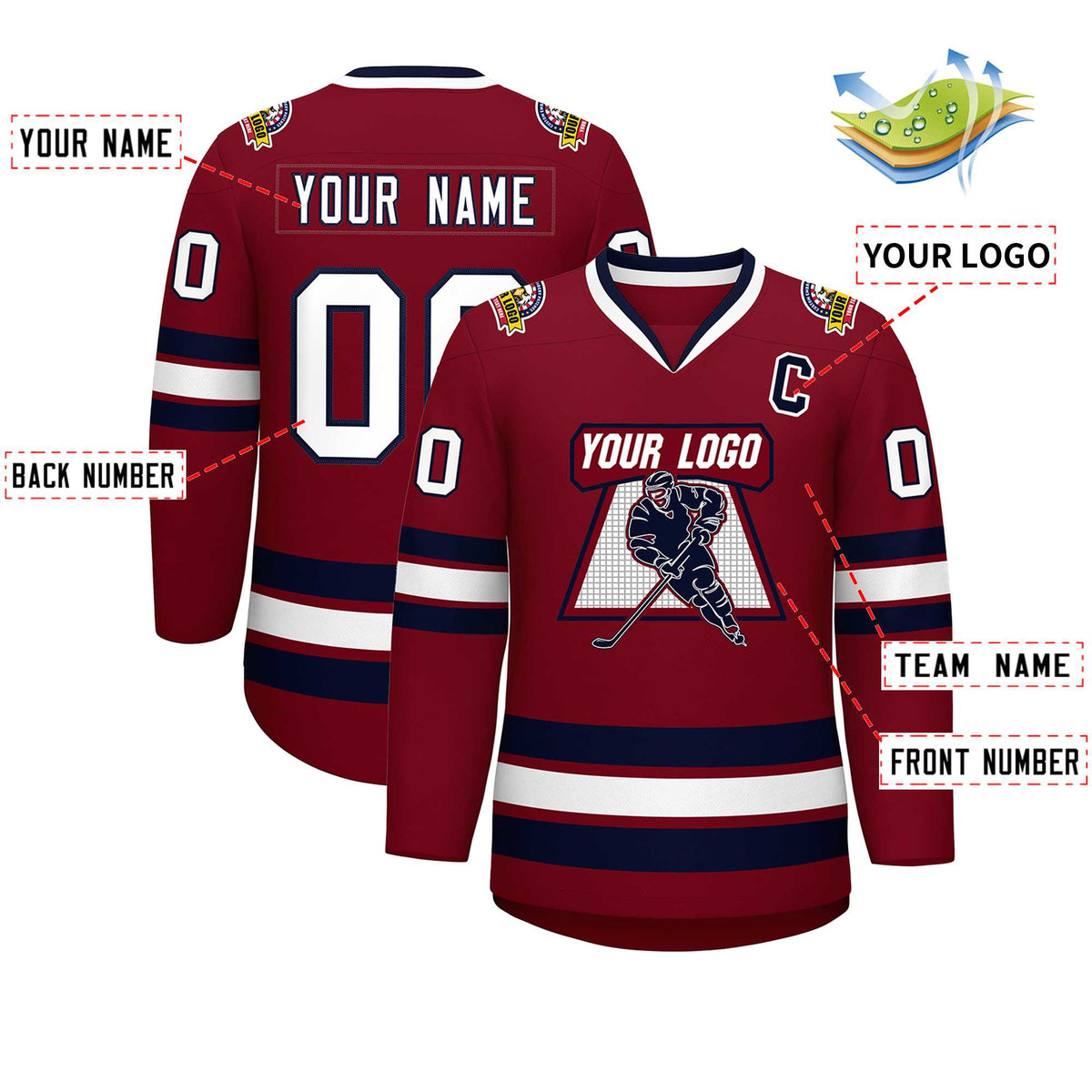 Custom Crimson White-Navy Classic Style Hockey Jersey | KXKSHOP