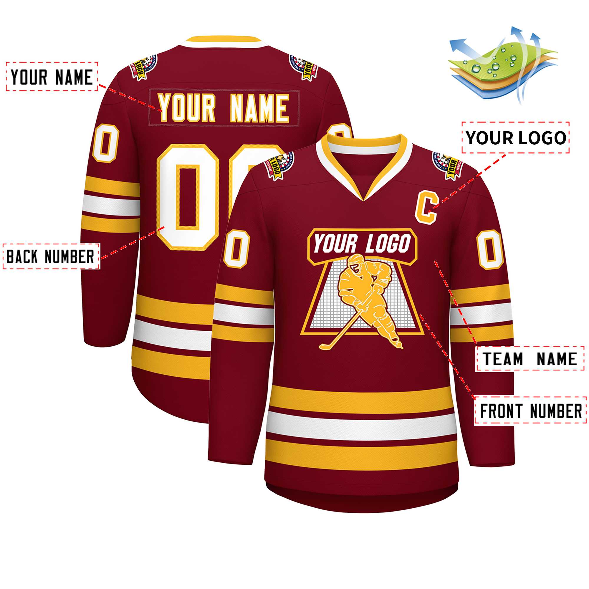 Custom Crimson White-Gold Classic Style Hockey Jersey | KXKSHOP