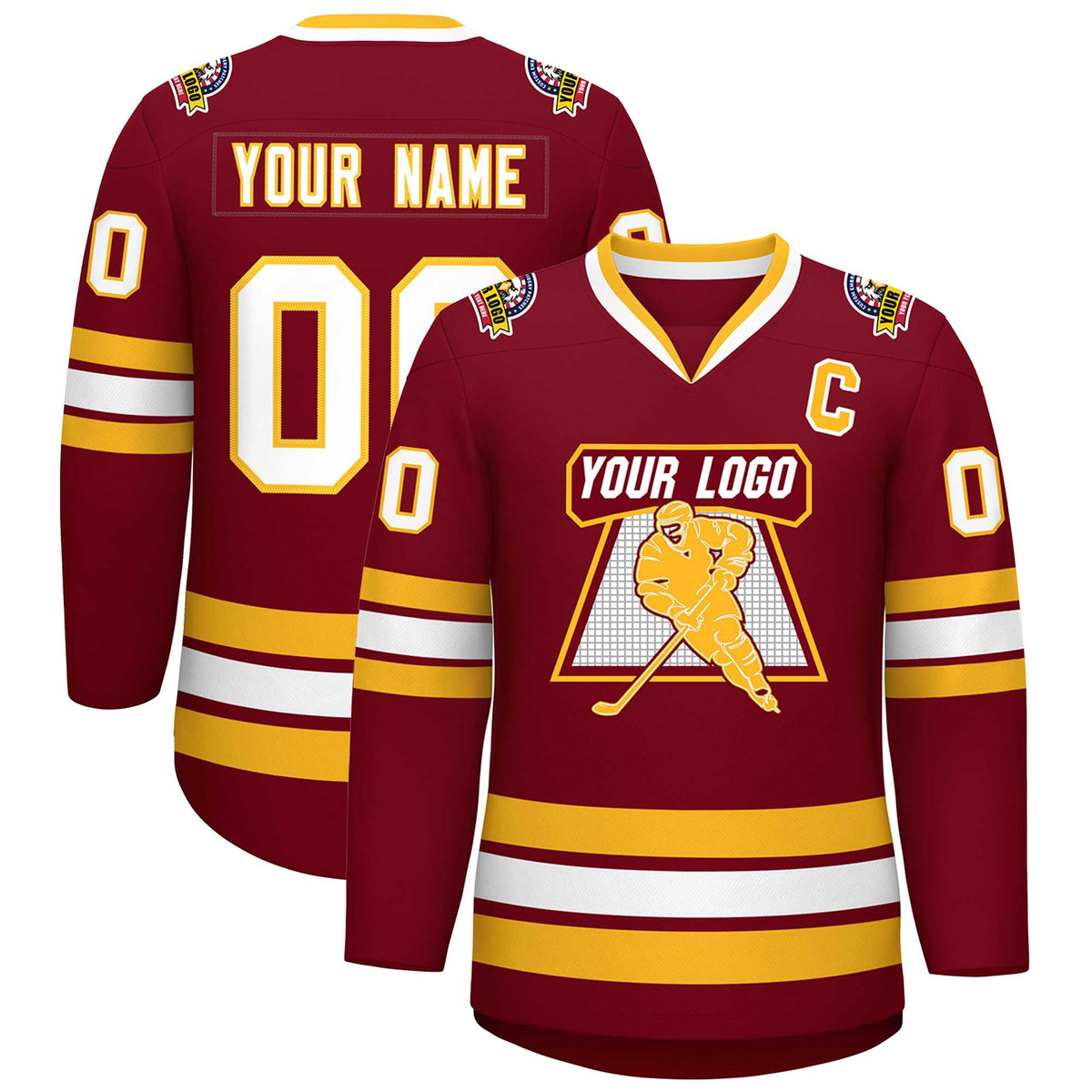 Custom Crimson White-Gold Classic Style Hockey Jersey | KXKSHOP