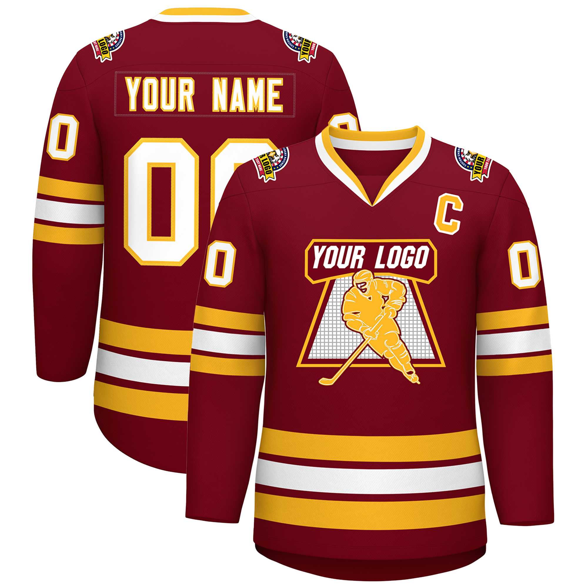 Custom Crimson White-Gold Classic Style Hockey Jersey | KXKSHOP