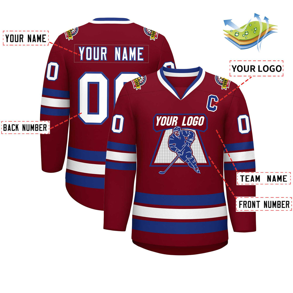 Custom Crimson White-Royal Classic Style Hockey Jersey | KXKSHOP