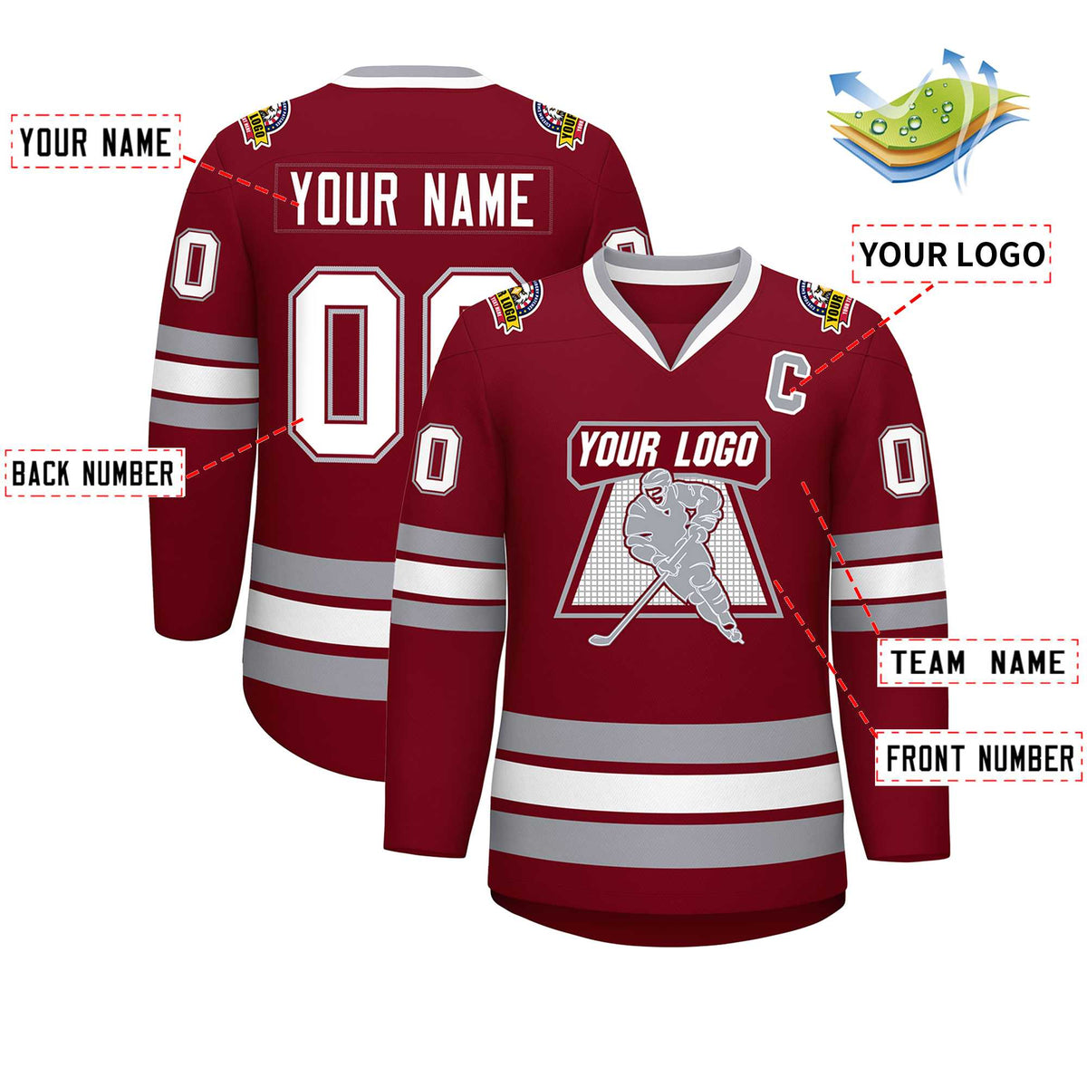 Custom Crimson White Crimson-Gray Classic Style Hockey Jersey | KXKSHOP