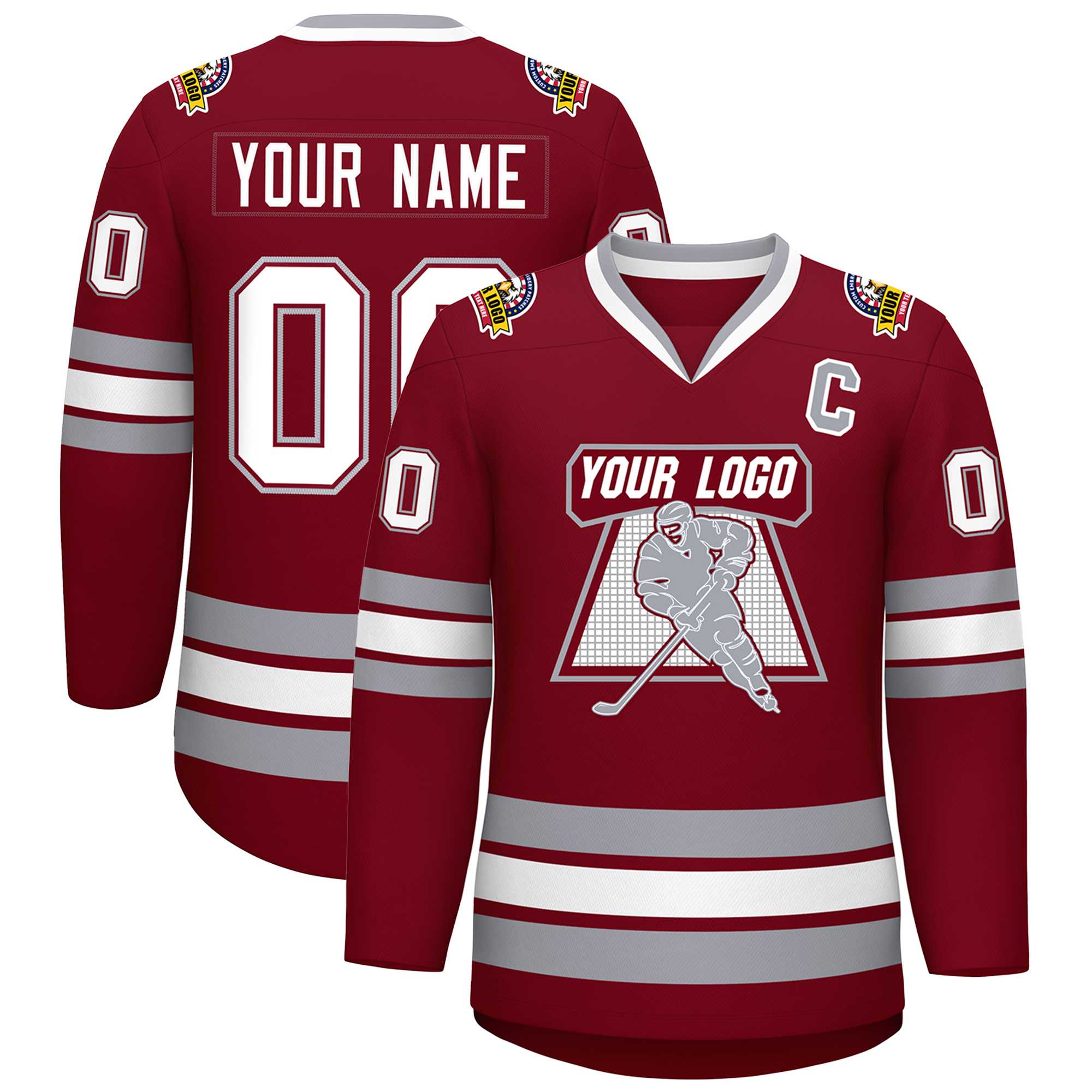 Custom Crimson White Crimson-Gray Classic Style Hockey Jersey | KXKSHOP