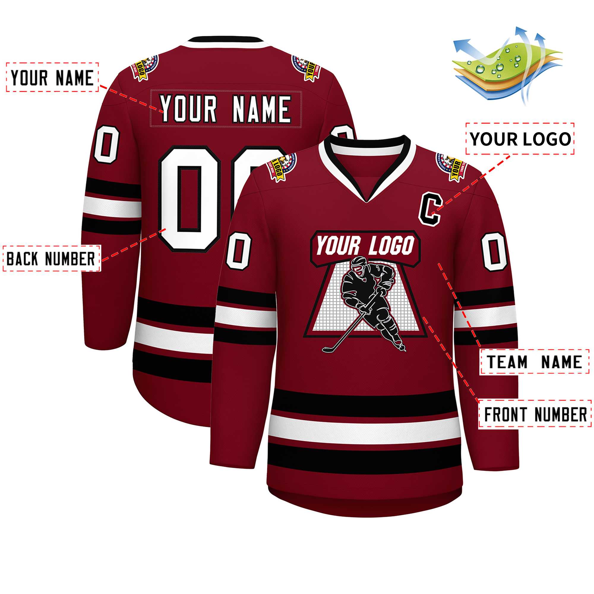 Custom Crimson White-Black Classic Style Hockey Jersey | KXKSHOP