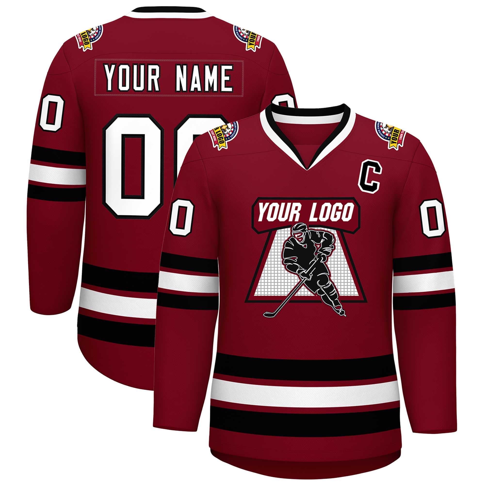 Custom Crimson White-Black Classic Style Hockey Jersey | KXKSHOP