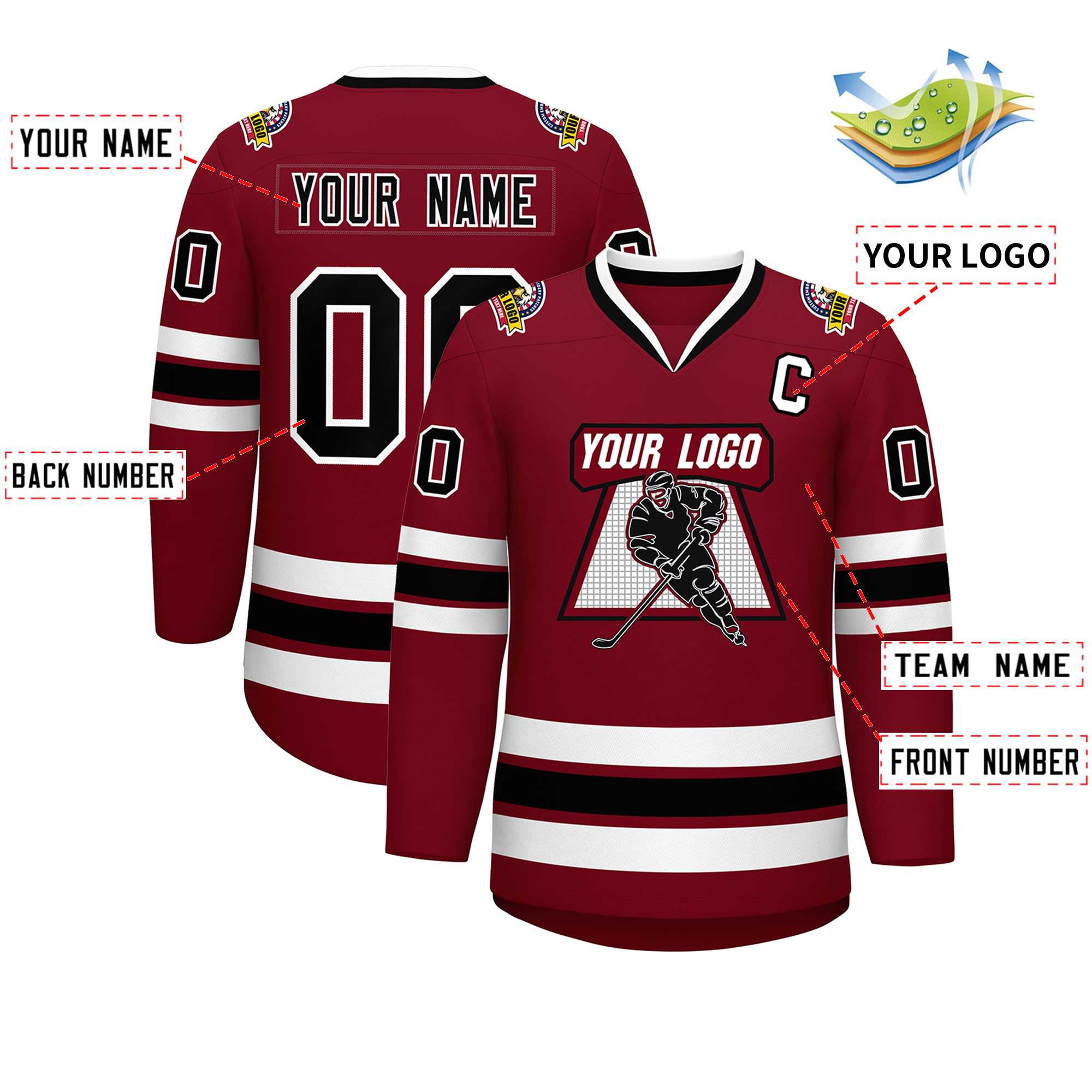 Custom Crimson Black-White Classic Style Hockey Jersey | KXKSHOP
