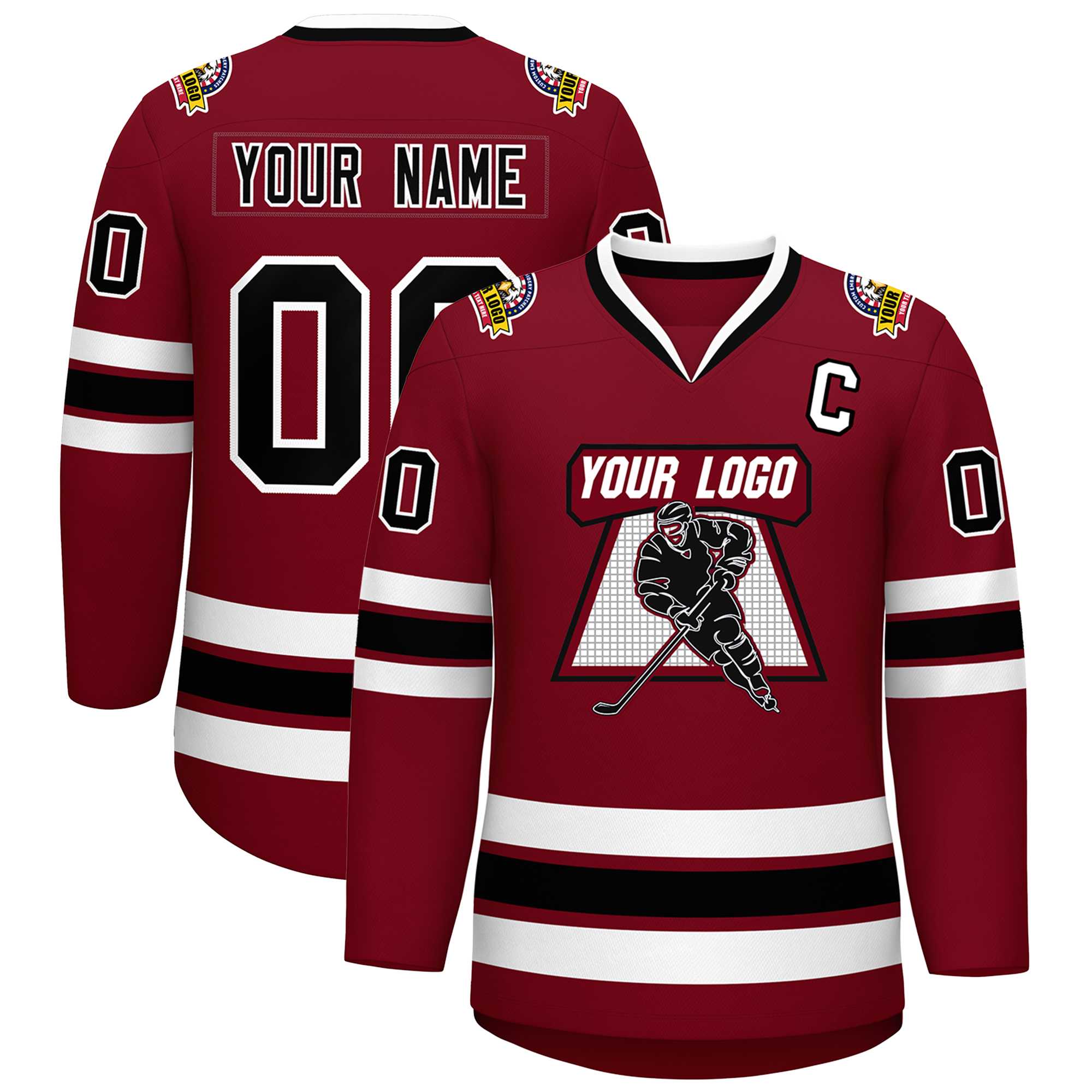 Custom Crimson Black-White Classic Style Hockey Jersey | KXKSHOP