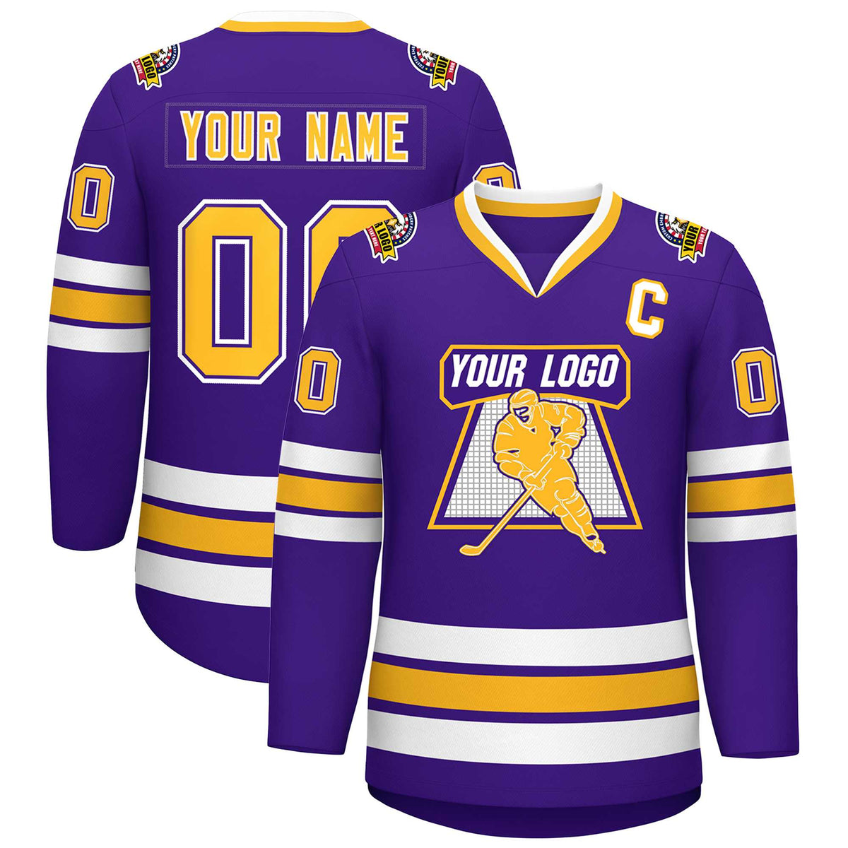 Custom Purple Gold Purple-White Classic Style Hockey Jersey | KXKSHOP