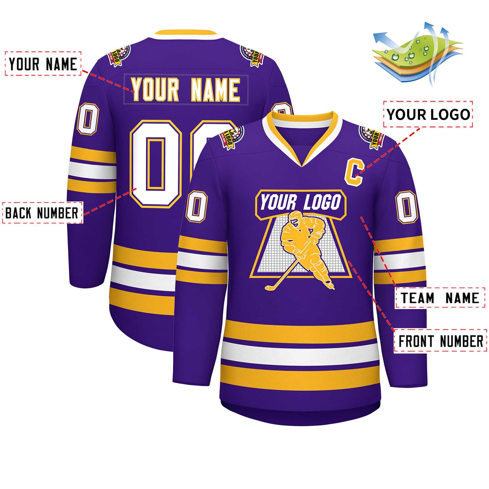 Custom Purple White Purple-Gold Classic Style Hockey Jersey | KXKSHOP