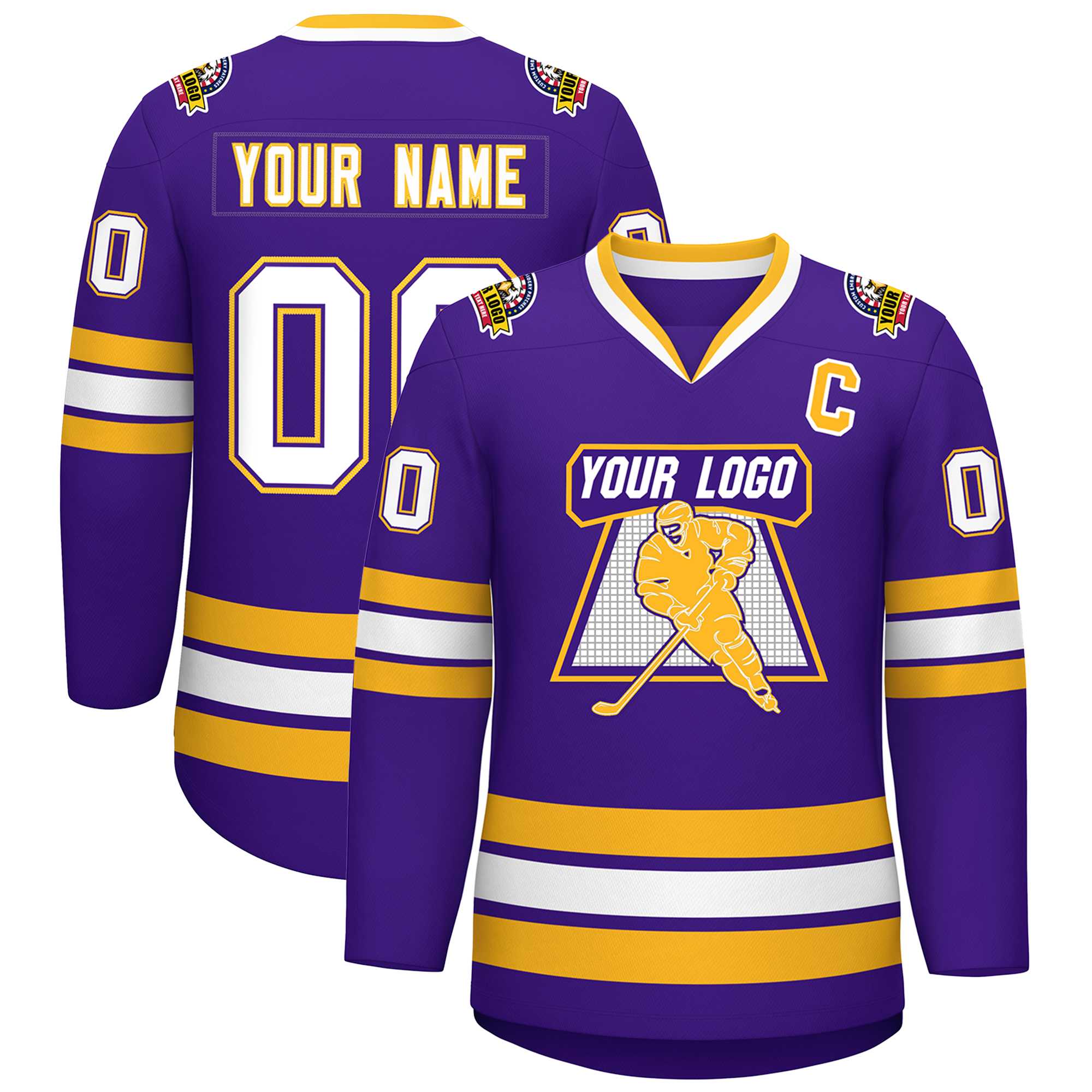 Custom Purple White Purple-Gold Classic Style Hockey Jersey | KXKSHOP