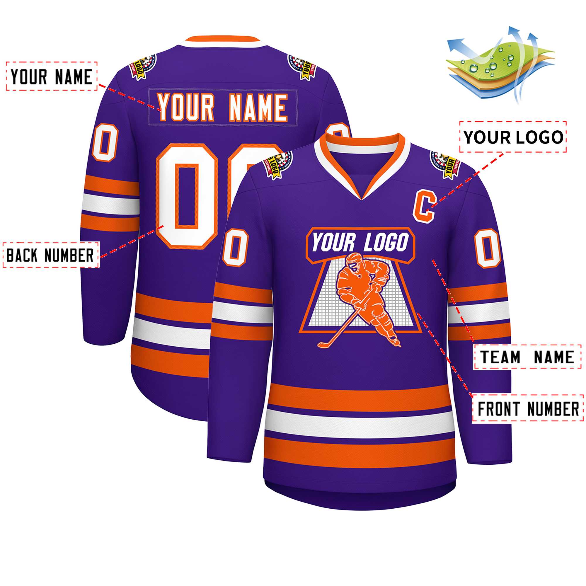 Custom Purple White-Orange Classic Style Hockey Jersey | KXKSHOP