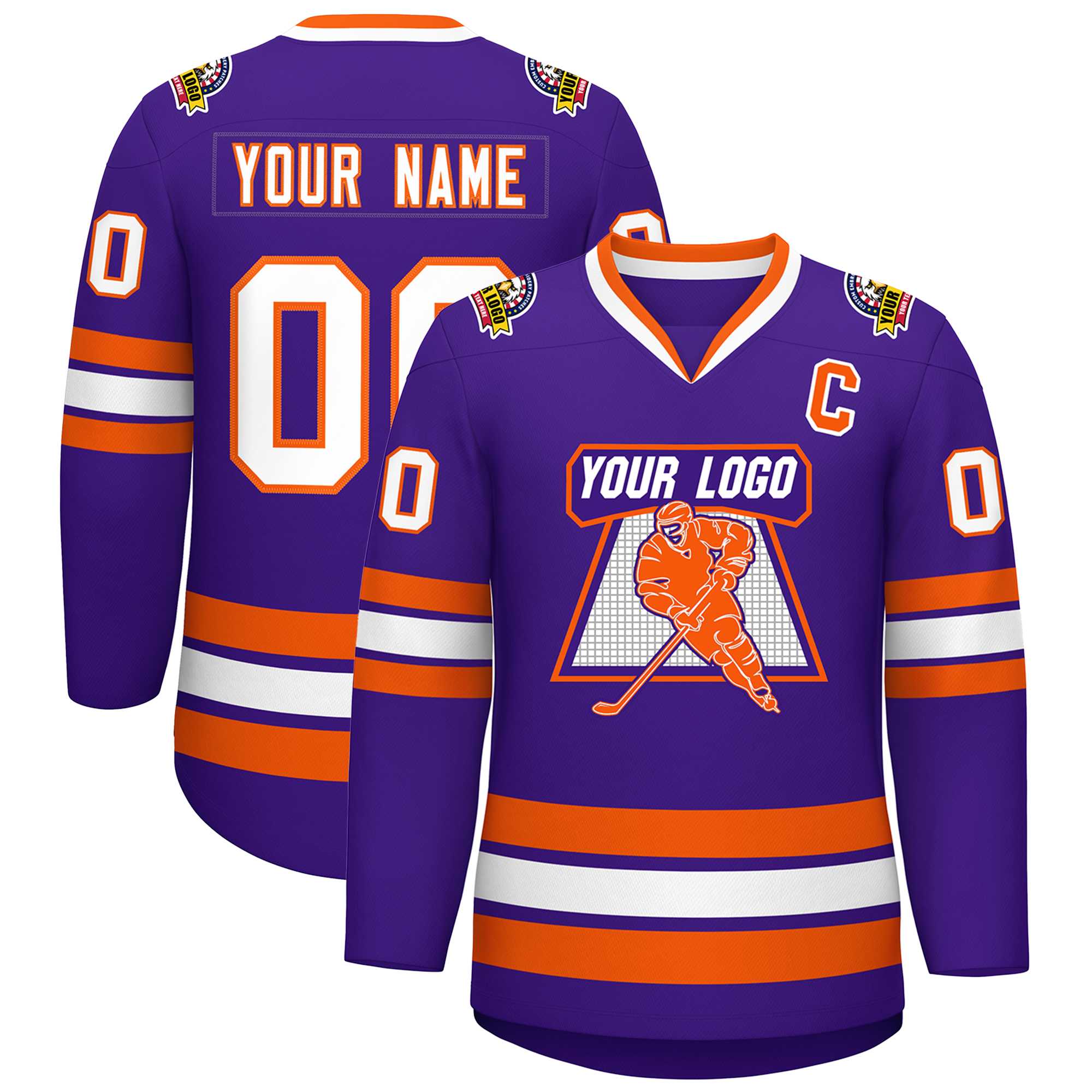 Custom Purple White-Orange Classic Style Hockey Jersey | KXKSHOP