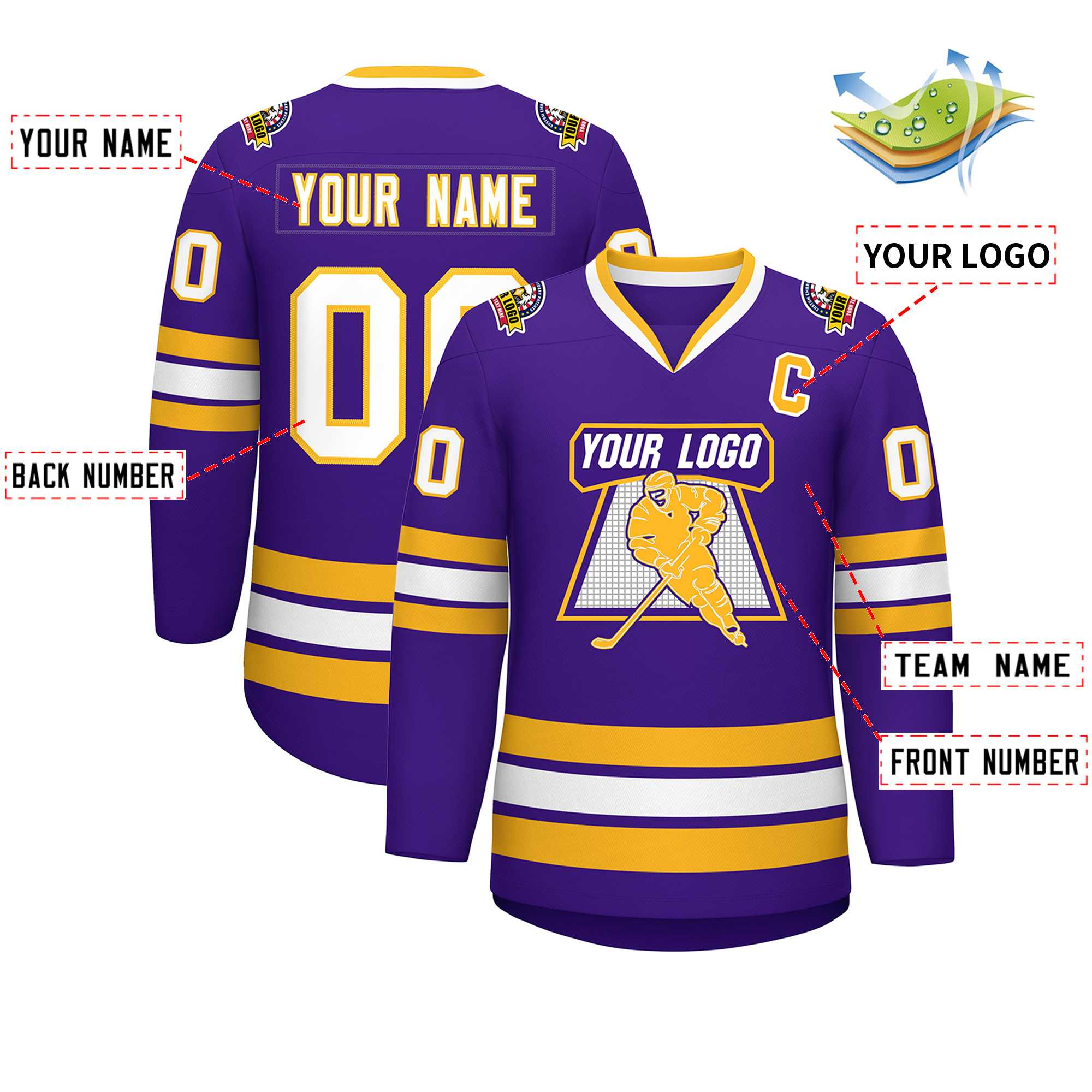 Custom Purple White-Gold Classic Style Hockey Jersey | KXKSHOP