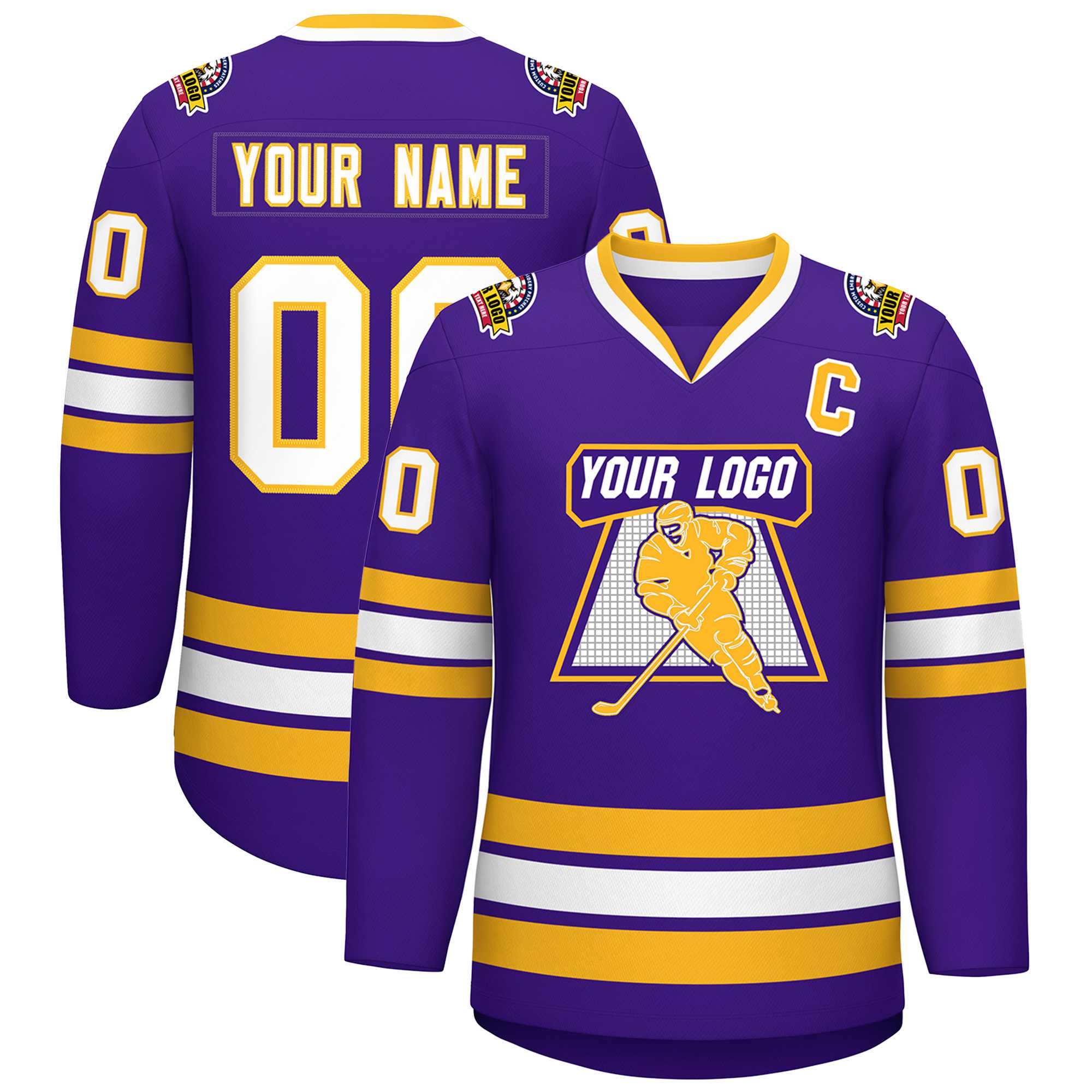 Custom Purple White-Gold Classic Style Hockey Jersey | KXKSHOP