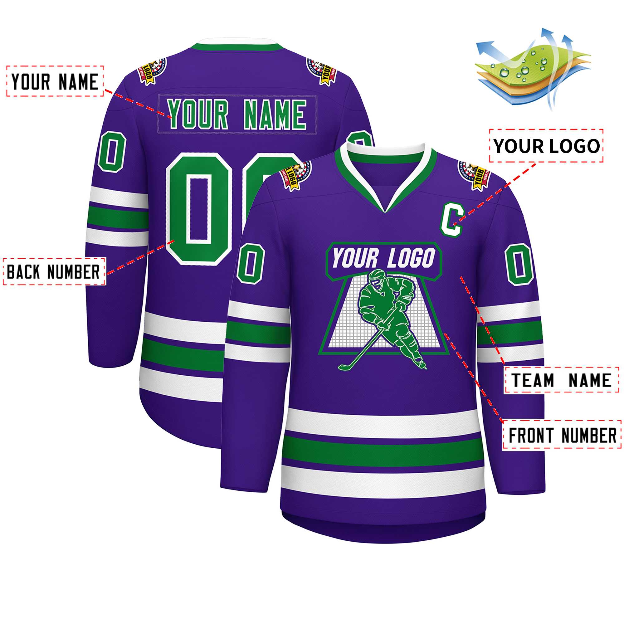 Custom Purple Kelly Green-White Classic Style Hockey Jersey | KXKSHOP