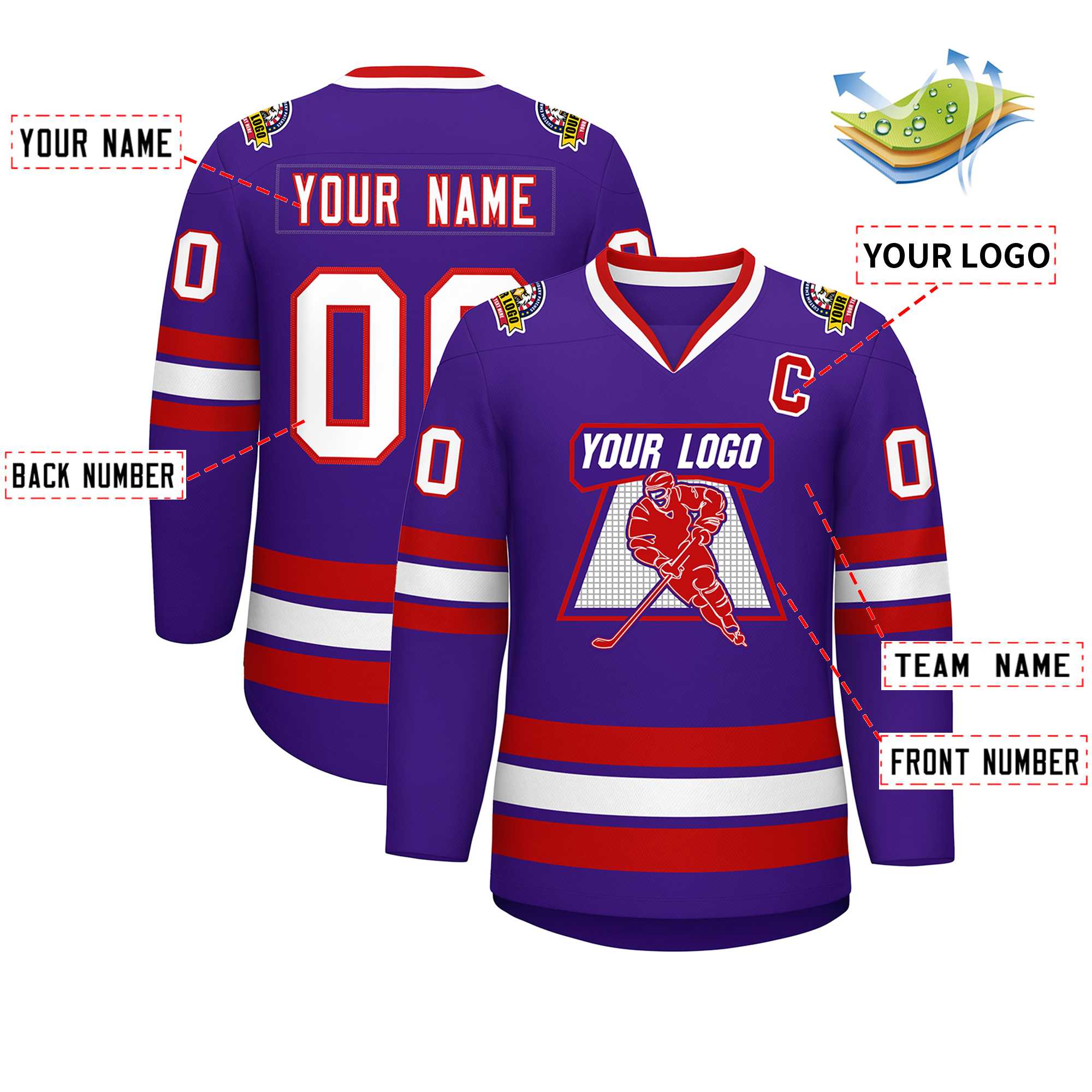 Custom Purple White-Red Classic Style Hockey Jersey | KXKSHOP