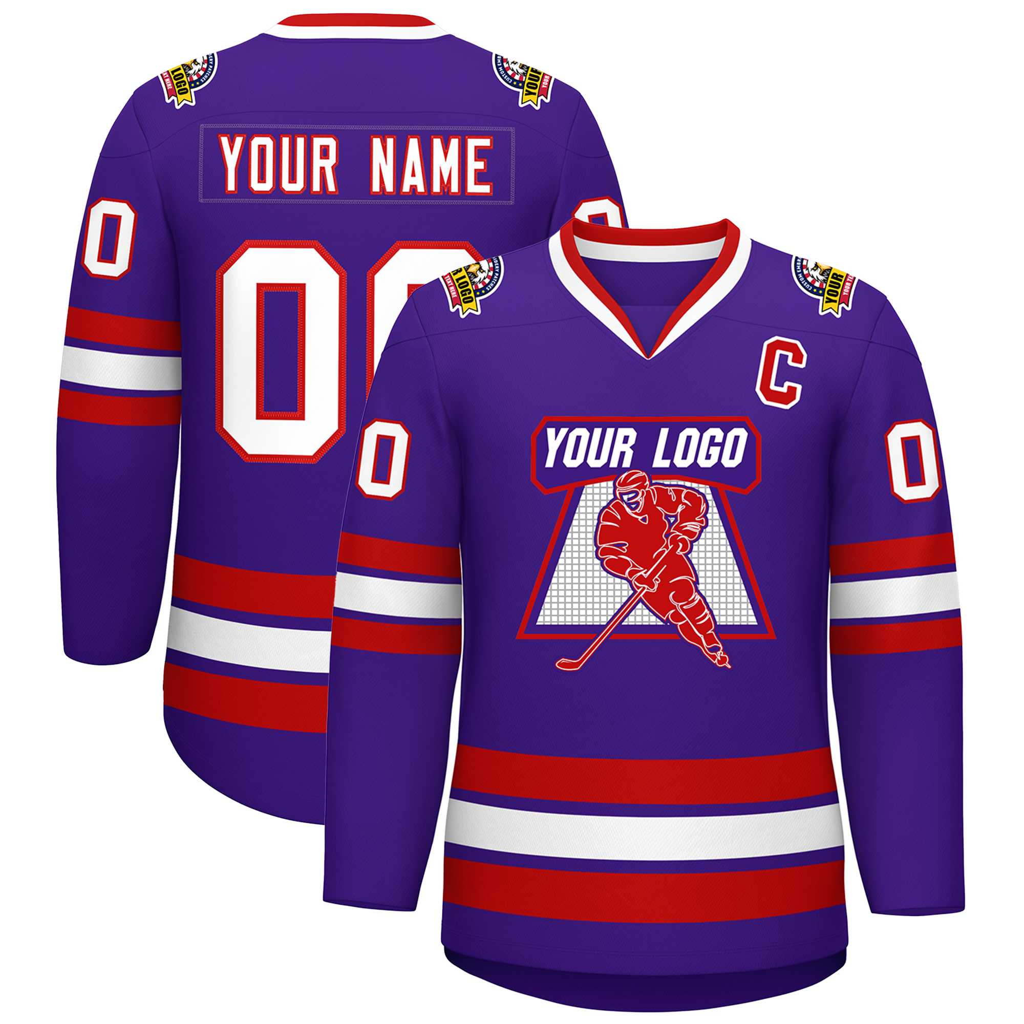 Custom Purple White-Red Classic Style Hockey Jersey | KXKSHOP