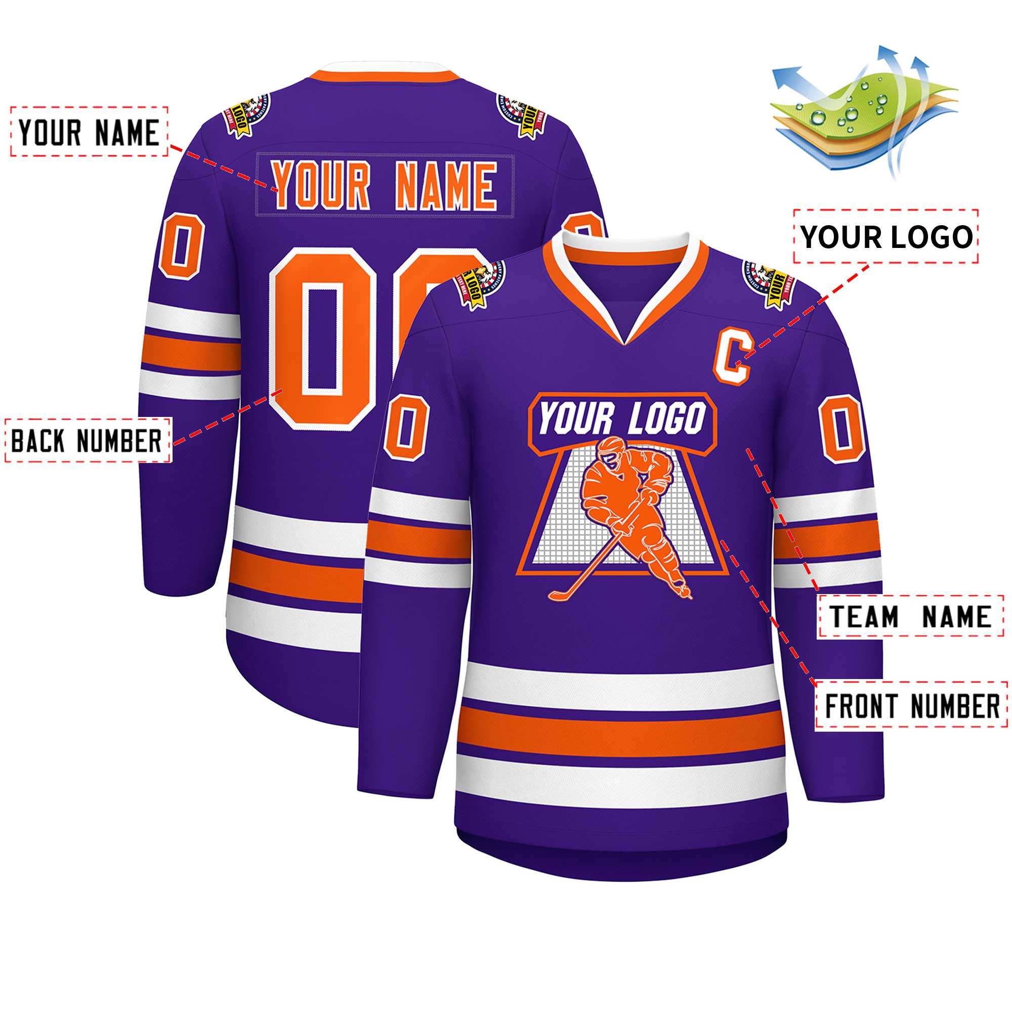 Custom Purple Orange-White Classic Style Hockey Jersey | KXKSHOP