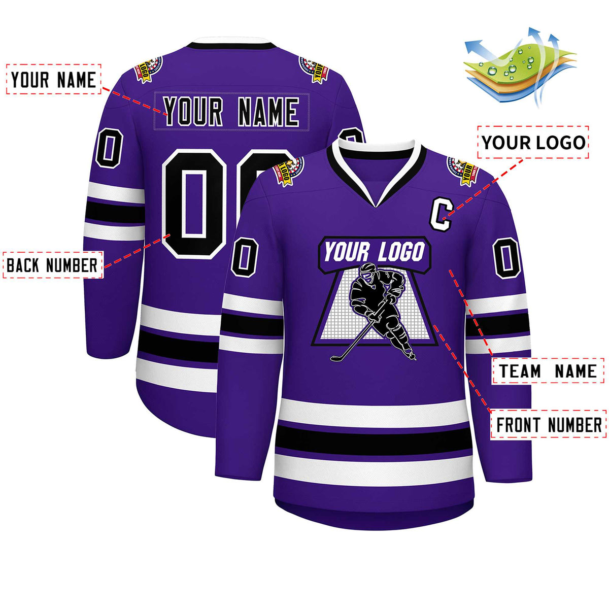 Custom Purple Black-White Classic Style Hockey Jersey | KXKSHOP