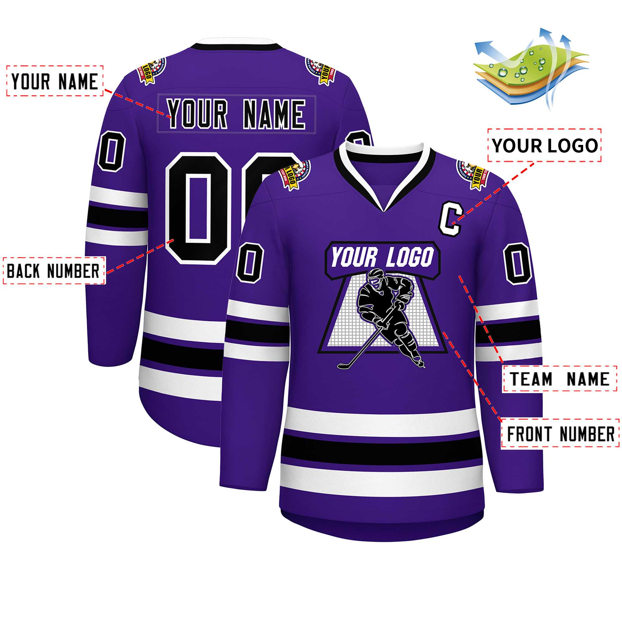 Custom Purple Black-White Classic Style Hockey Jersey | KXKSHOP