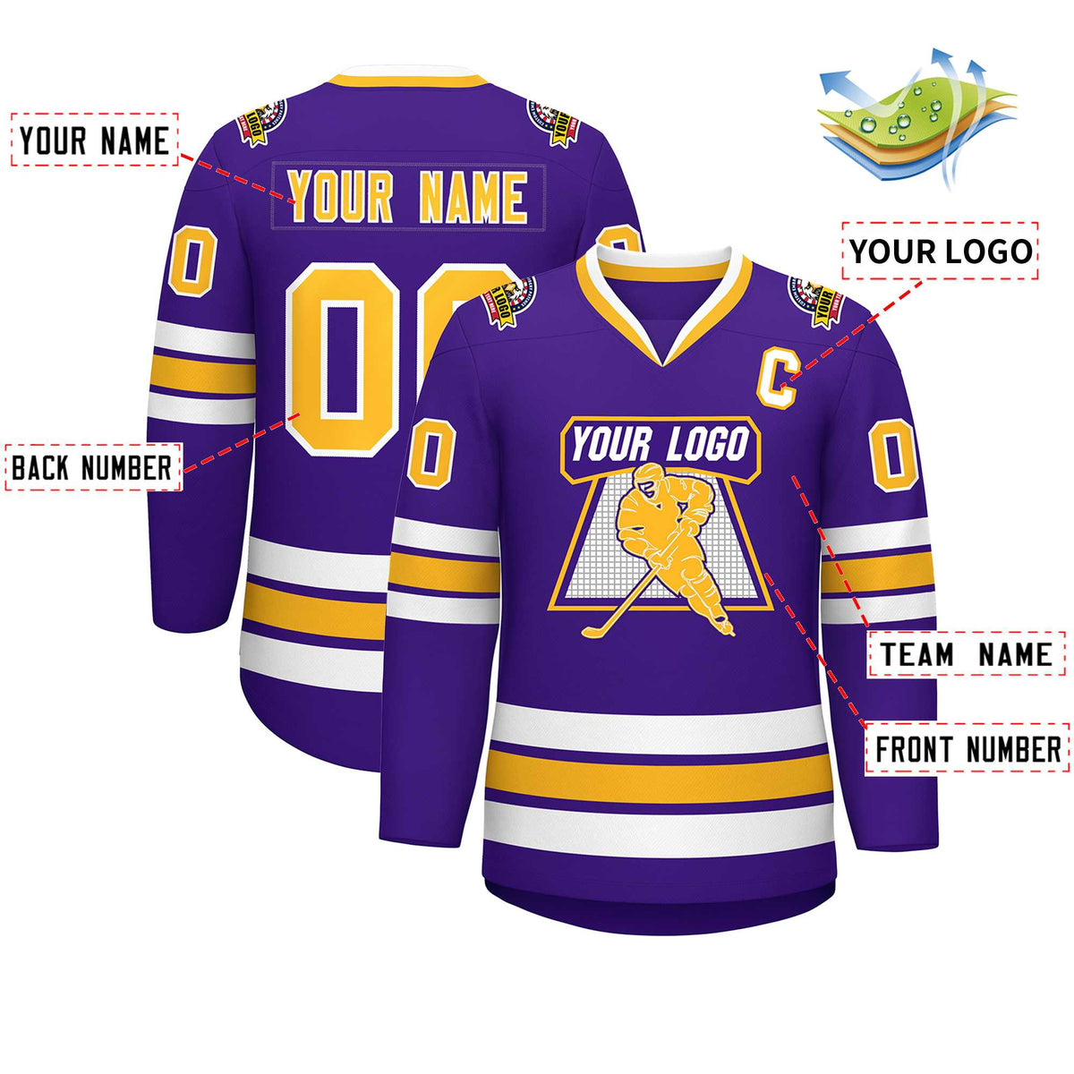 Custom Purple Gold-White Classic Style Hockey Jersey | KXKSHOP