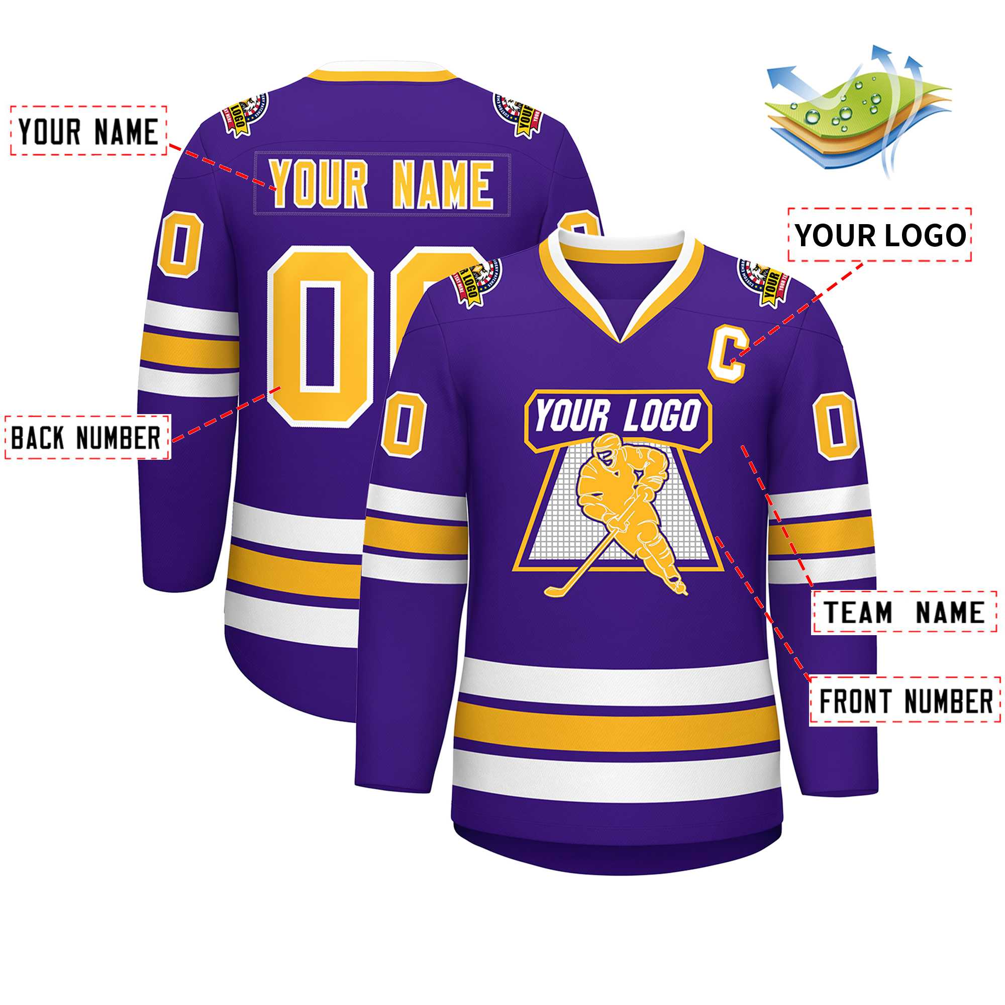 Custom Purple Gold-White Classic Style Hockey Jersey | KXKSHOP