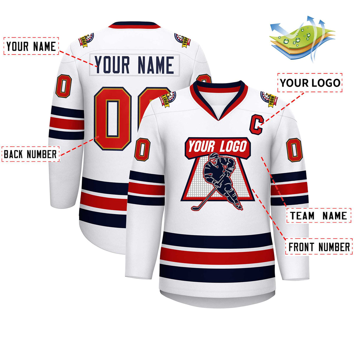 Custom White Navy Old Gold-Red Classic Style Hockey Jersey | KXKSHOP