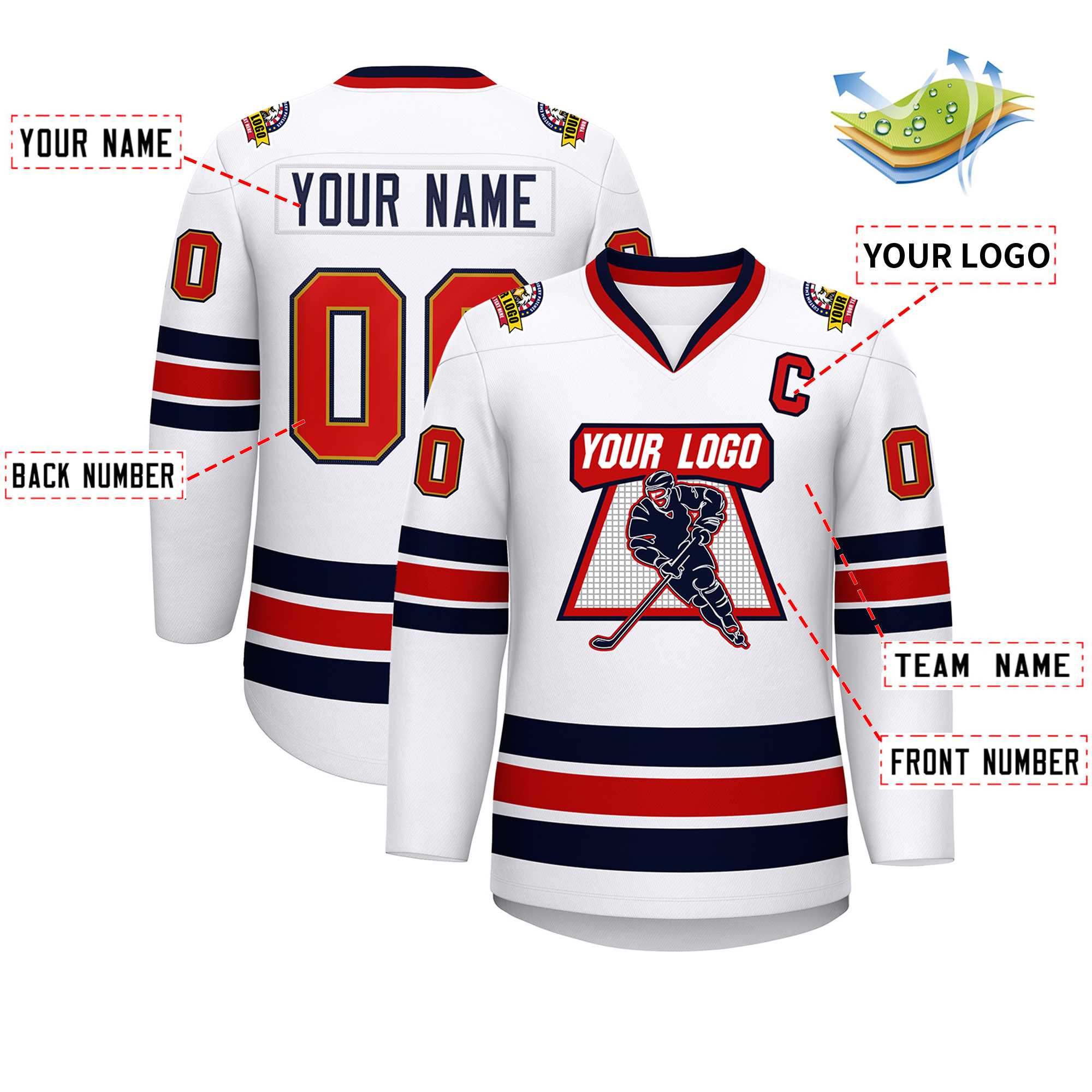Custom White Navy Old Gold-Red Classic Style Hockey Jersey | KXKSHOP